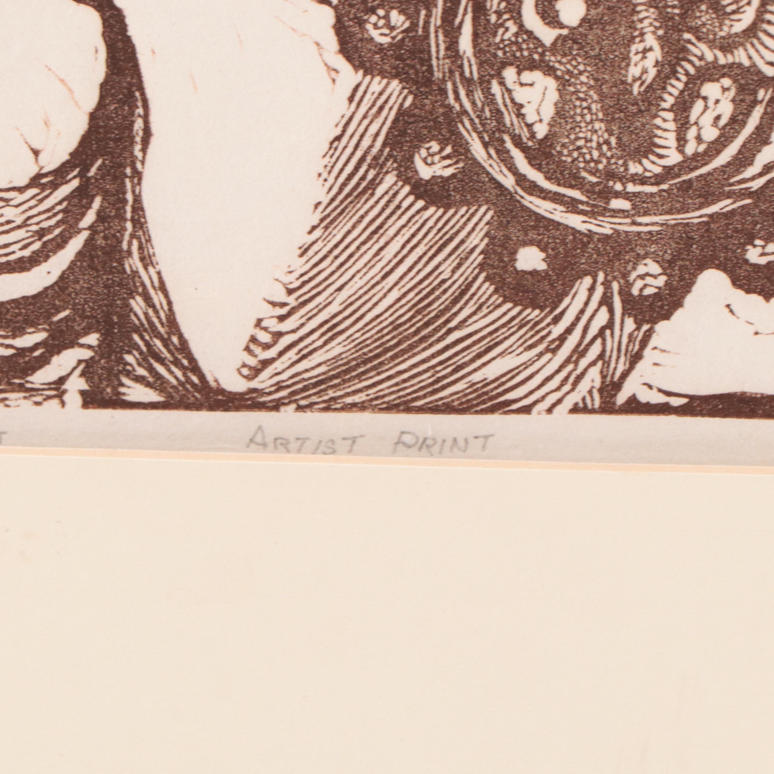 Fred Jones Linocut "The 3 Kings," 1977