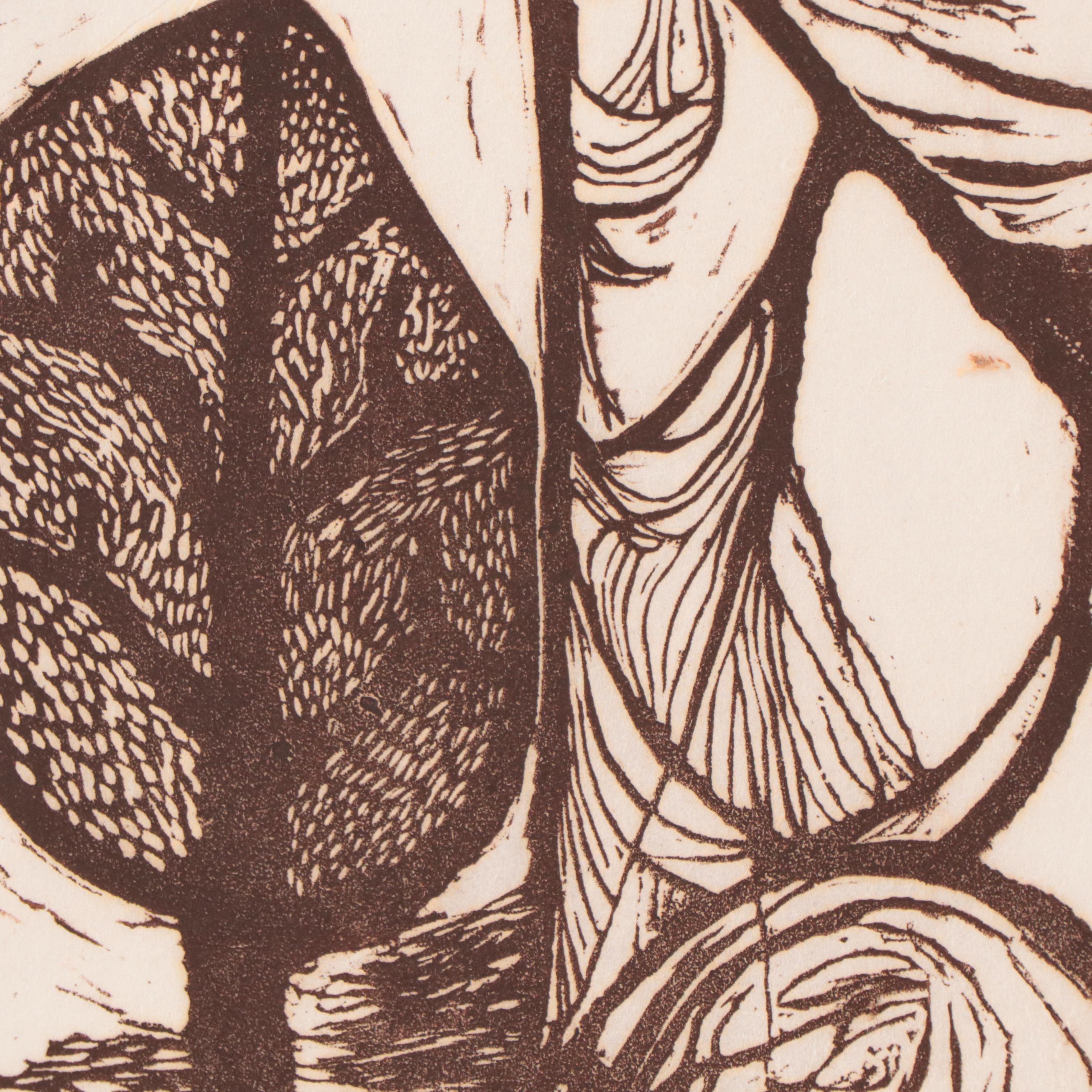 Fred Jones Linocut "The Flutist," 1980