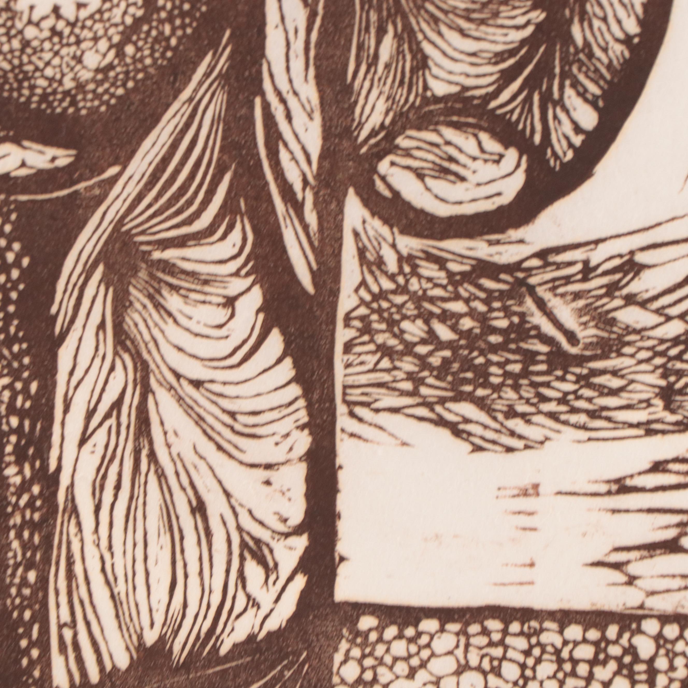 Fred Jones Linocut "The Flutist," 1980