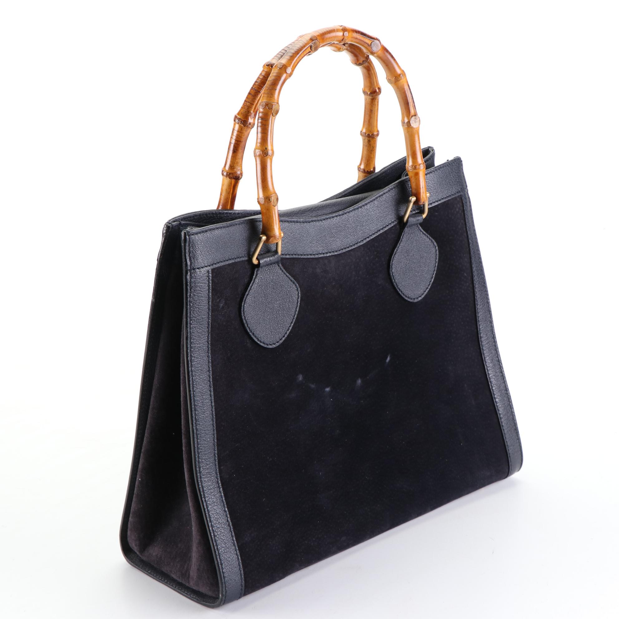 Gucci Bamboo Diana Handbag in Suede and Cinghiale Leather