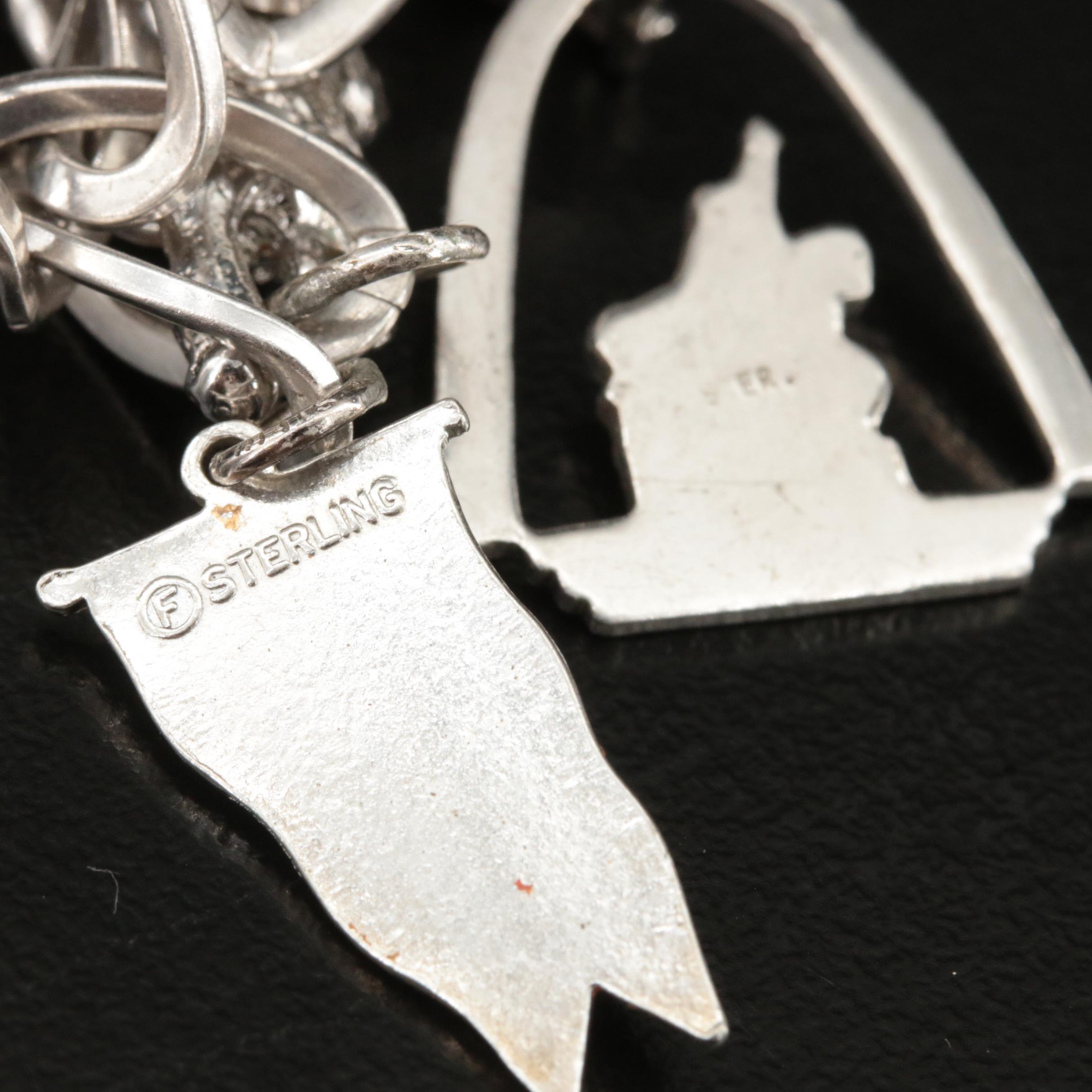 Vintage Sterling Charm Bracelet Featuring Travel Charms