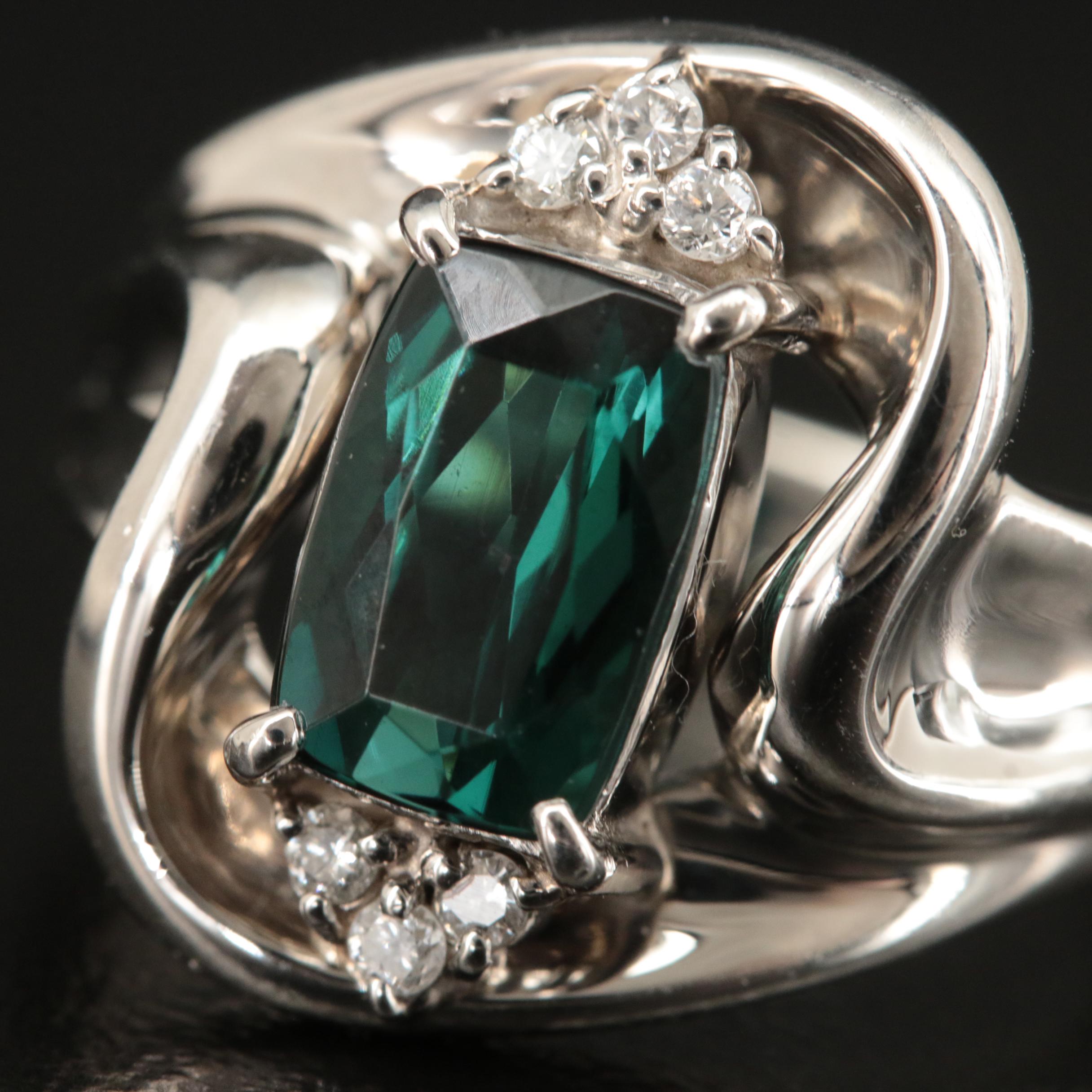 Platinum 2.15 CT Tourmaline and Diamond Ring with GIA Report