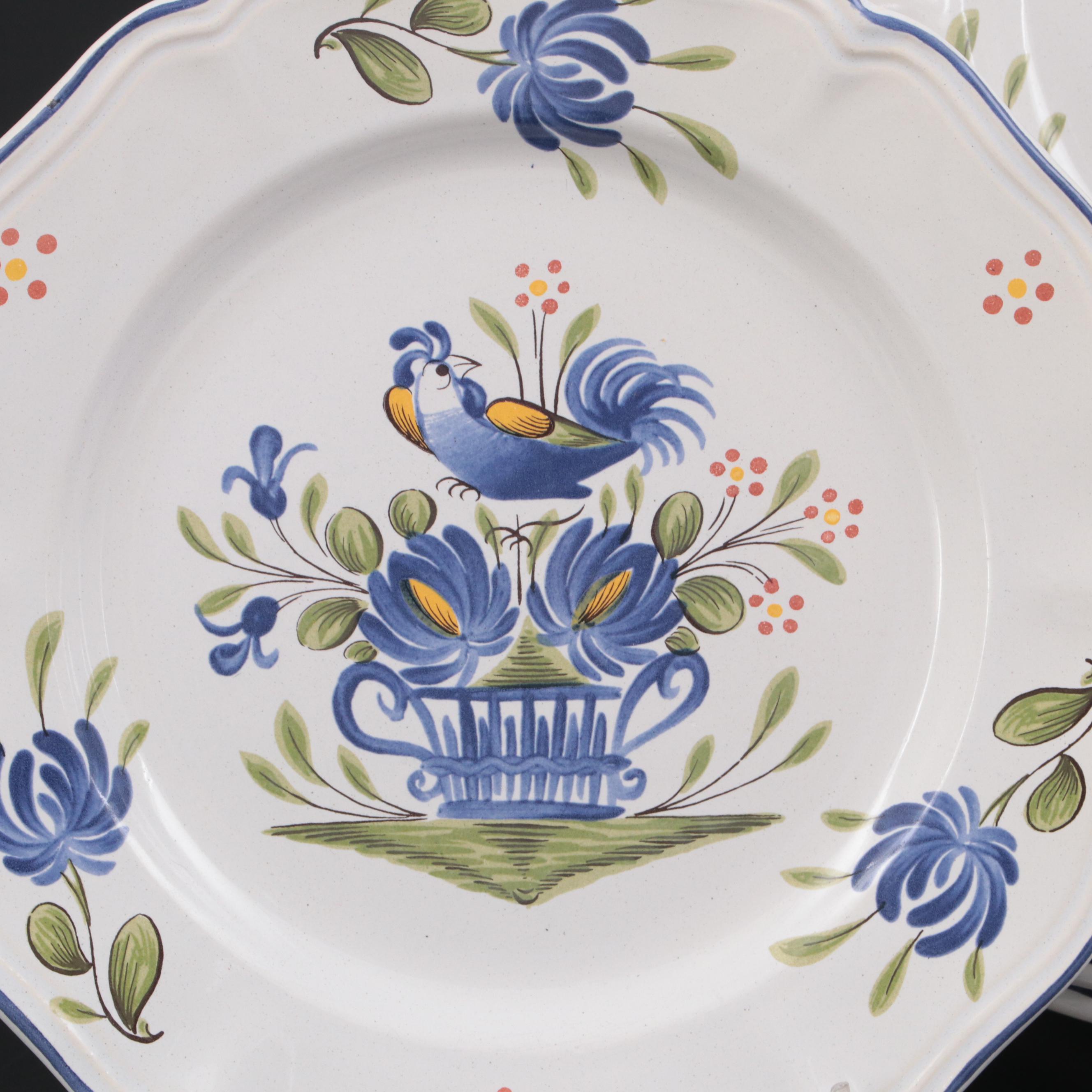 Lunéville "Chanteclerc Blue" Earthenware Salad Plates, Late 20th Century