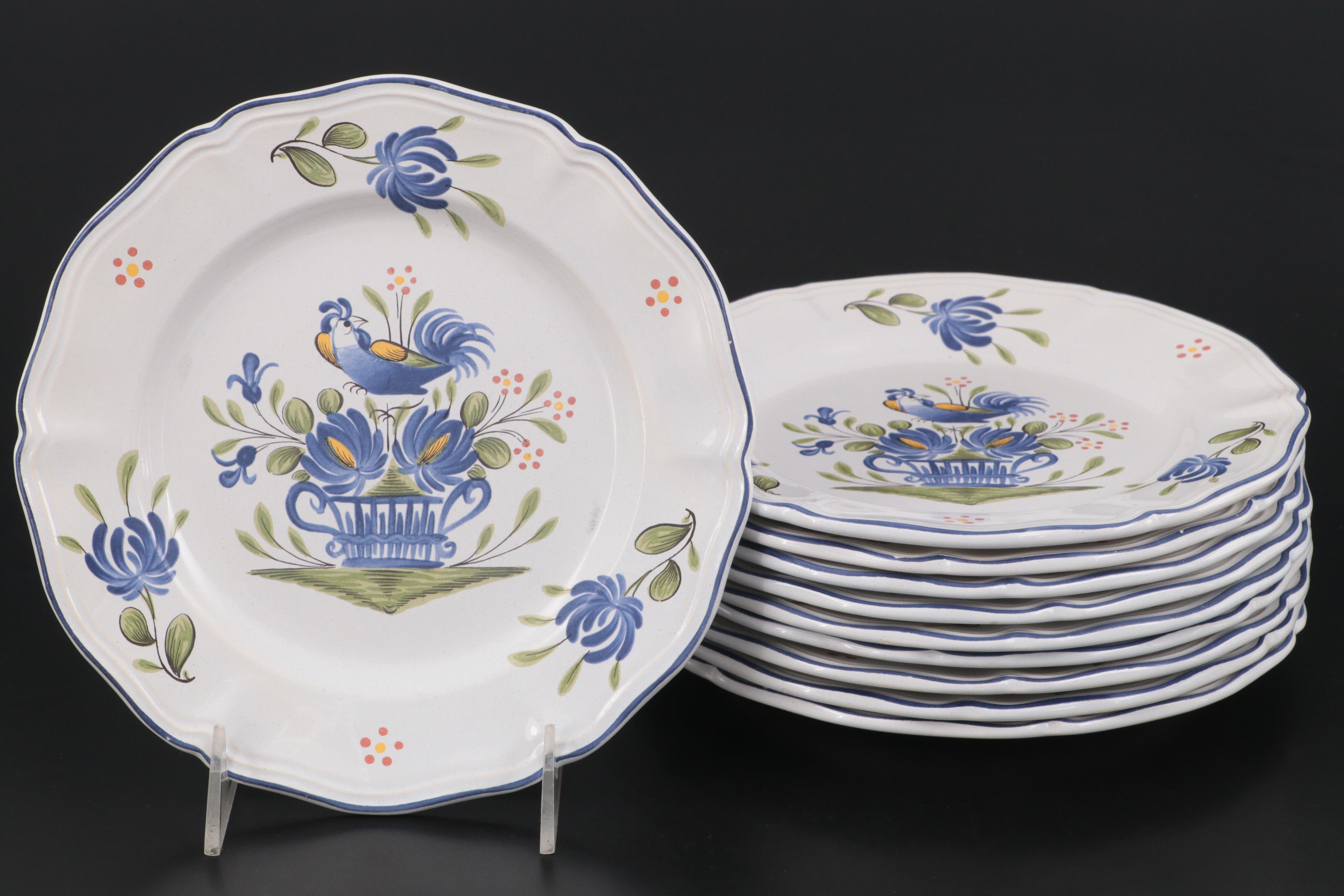 Lunéville "Chanteclerc Blue" Earthenware Salad Plates, Late 20th Century