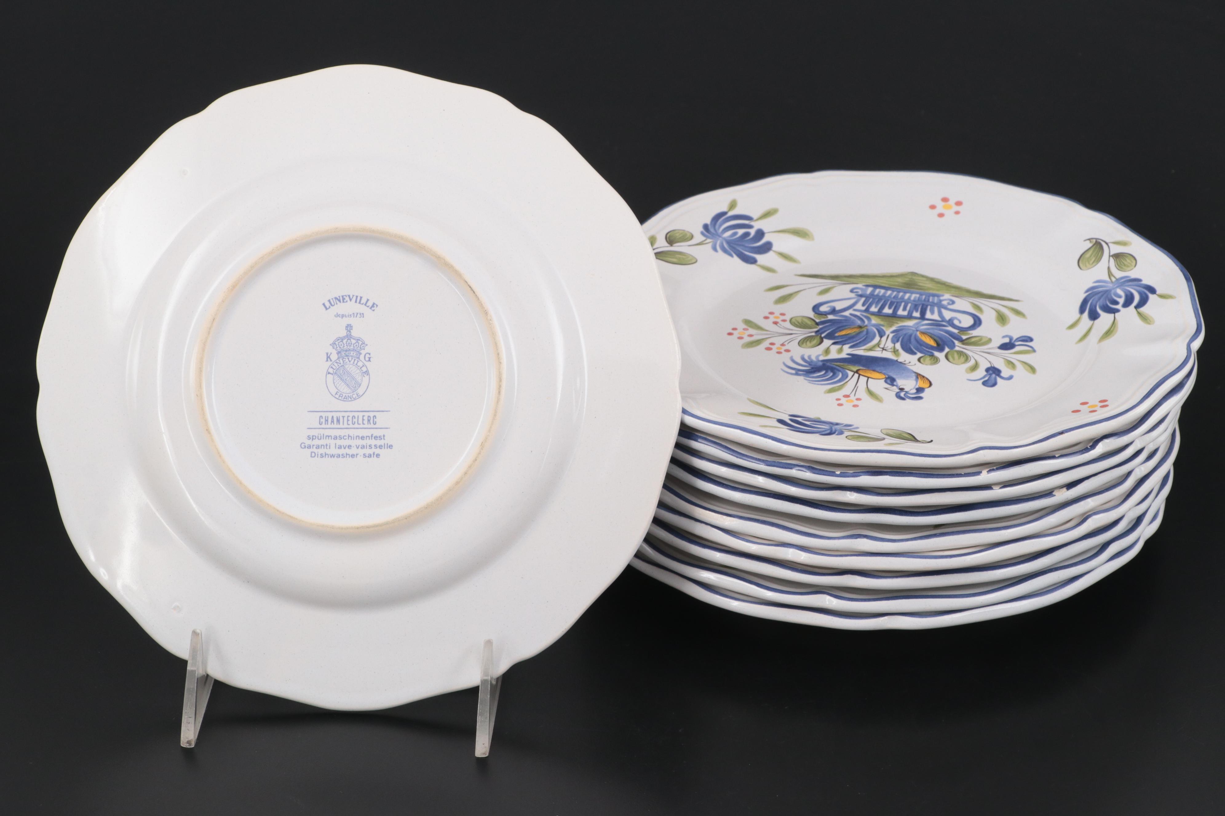 Lunéville "Chanteclerc Blue" Earthenware Salad Plates, Late 20th Century