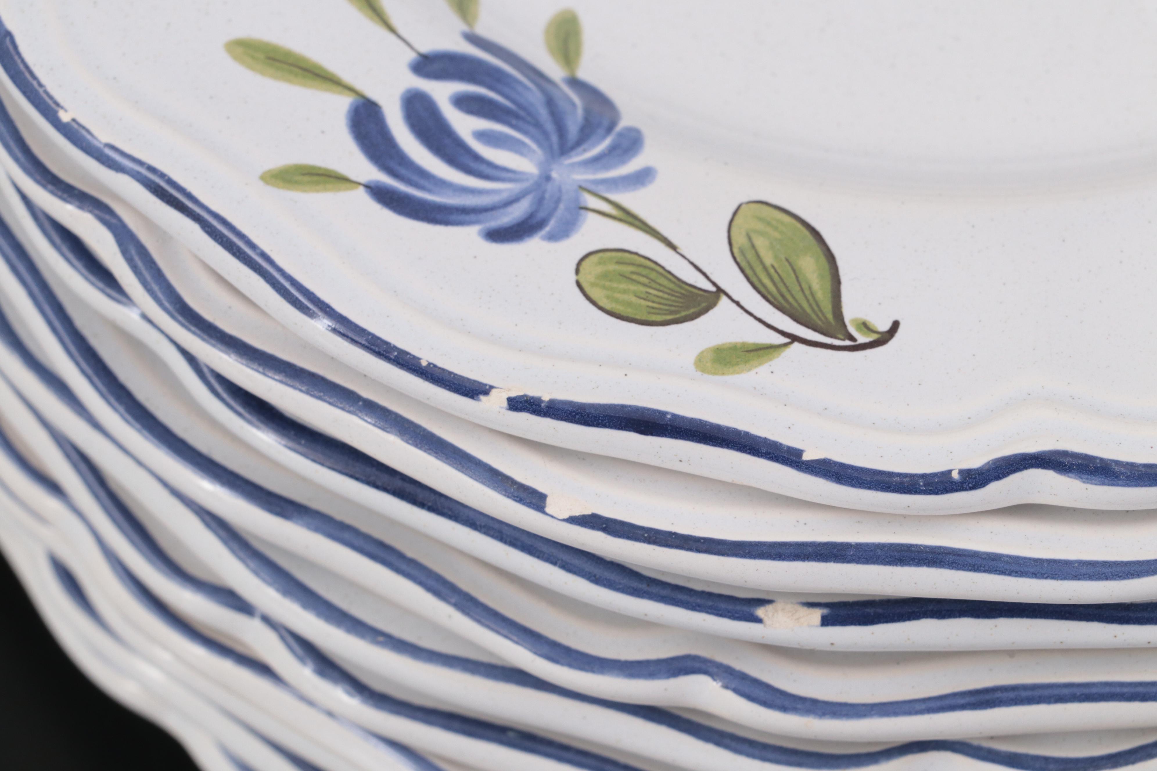 Lunéville "Chanteclerc Blue" Earthenware Salad Plates, Late 20th Century