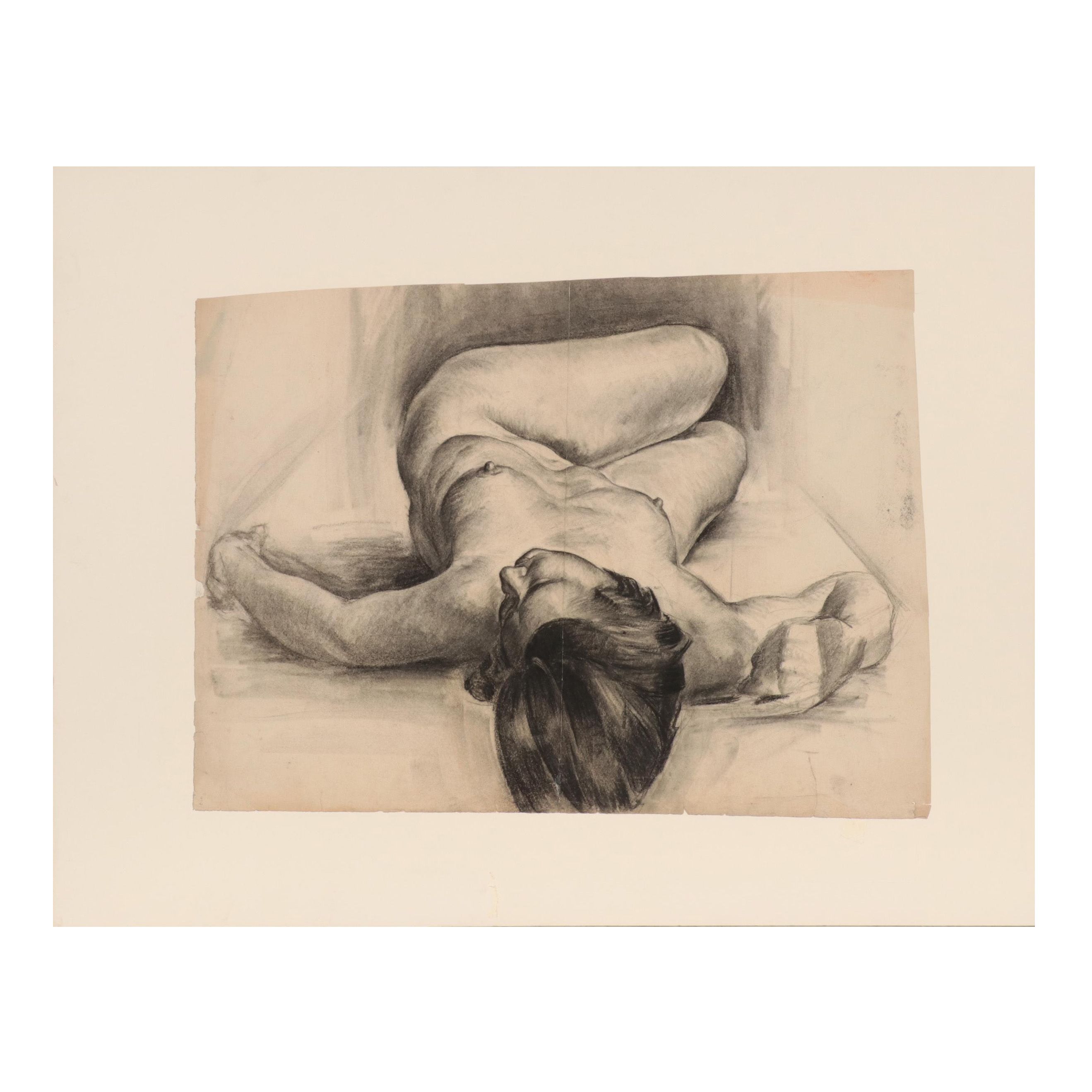 Dan Burne Jones Charcoal Drawing of Reclining Nude