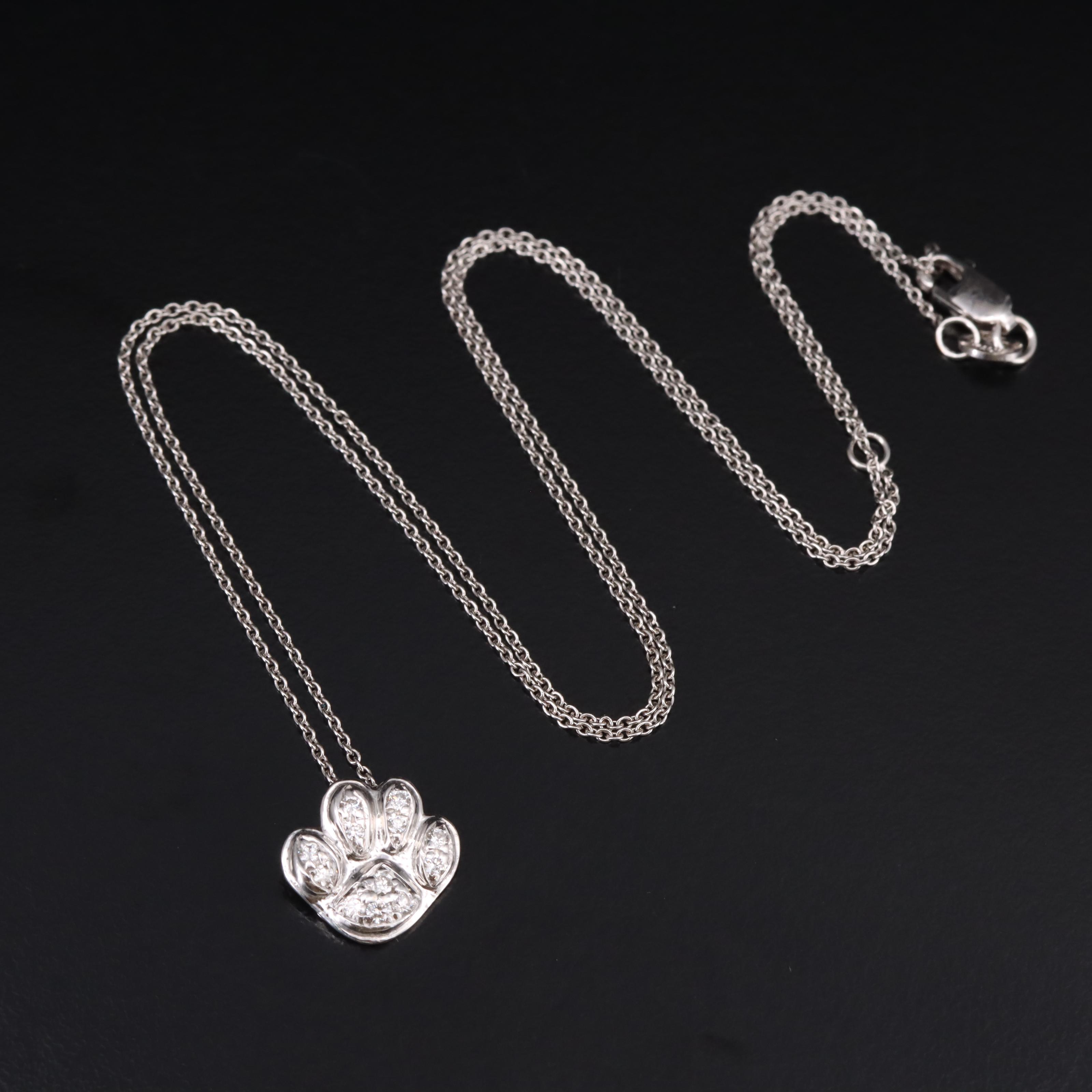 Roberto Coin Tiny Treasures 18K 0.10 CTW Diamond Paw Print Necklace