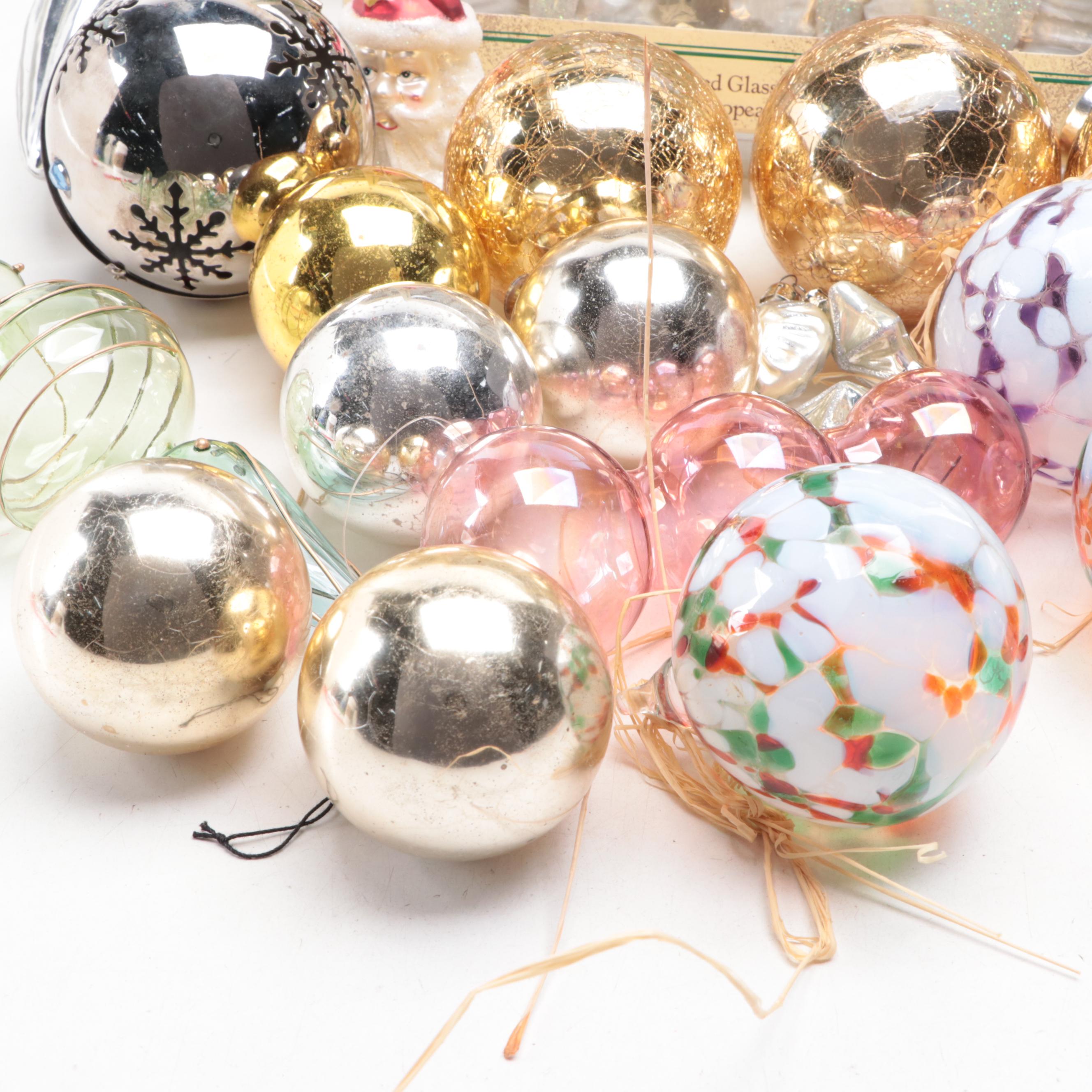 Santa's Best Cubby Bears and Other Glass Christmas Ornaments, Late 20th Century