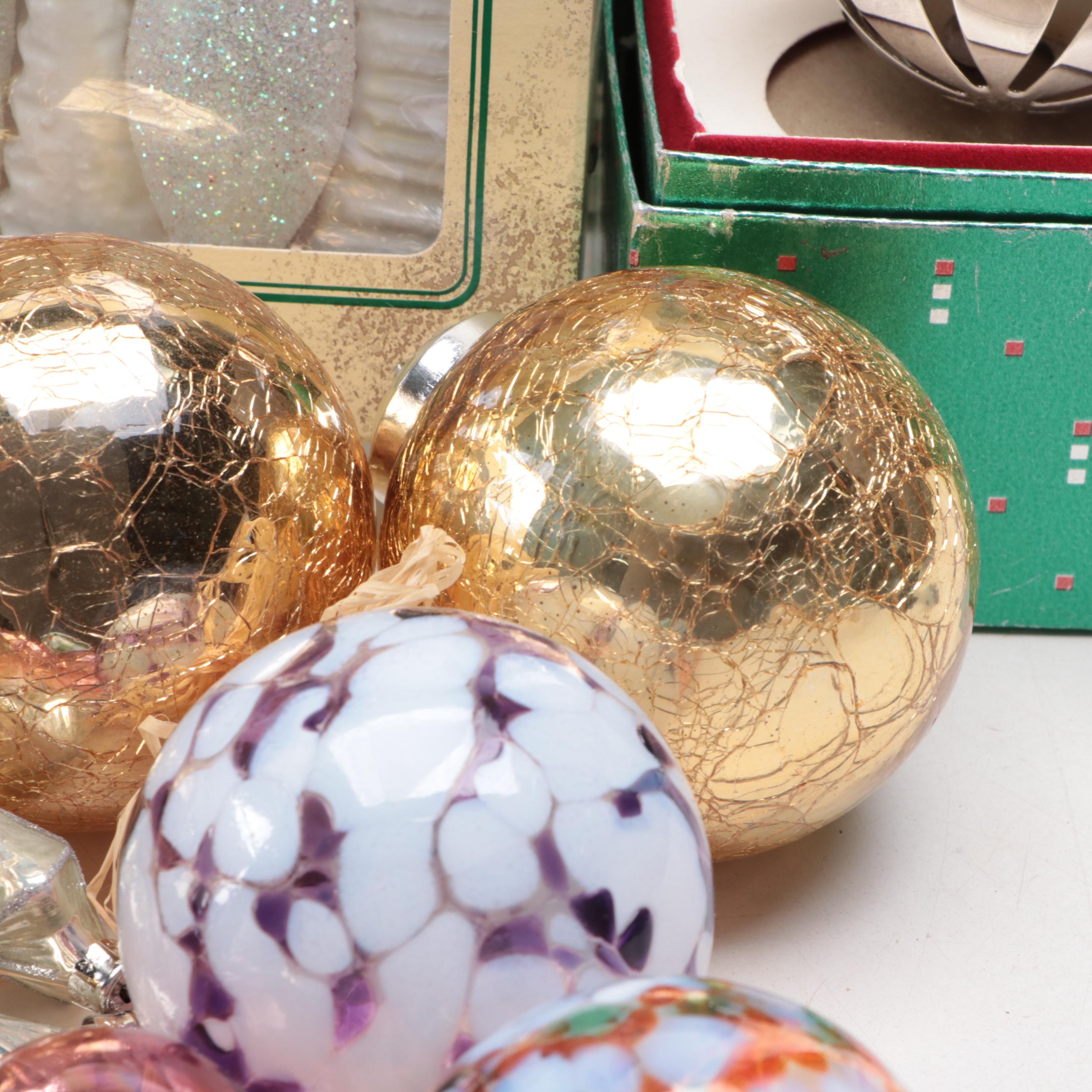 Santa's Best Cubby Bears and Other Glass Christmas Ornaments, Late 20th Century