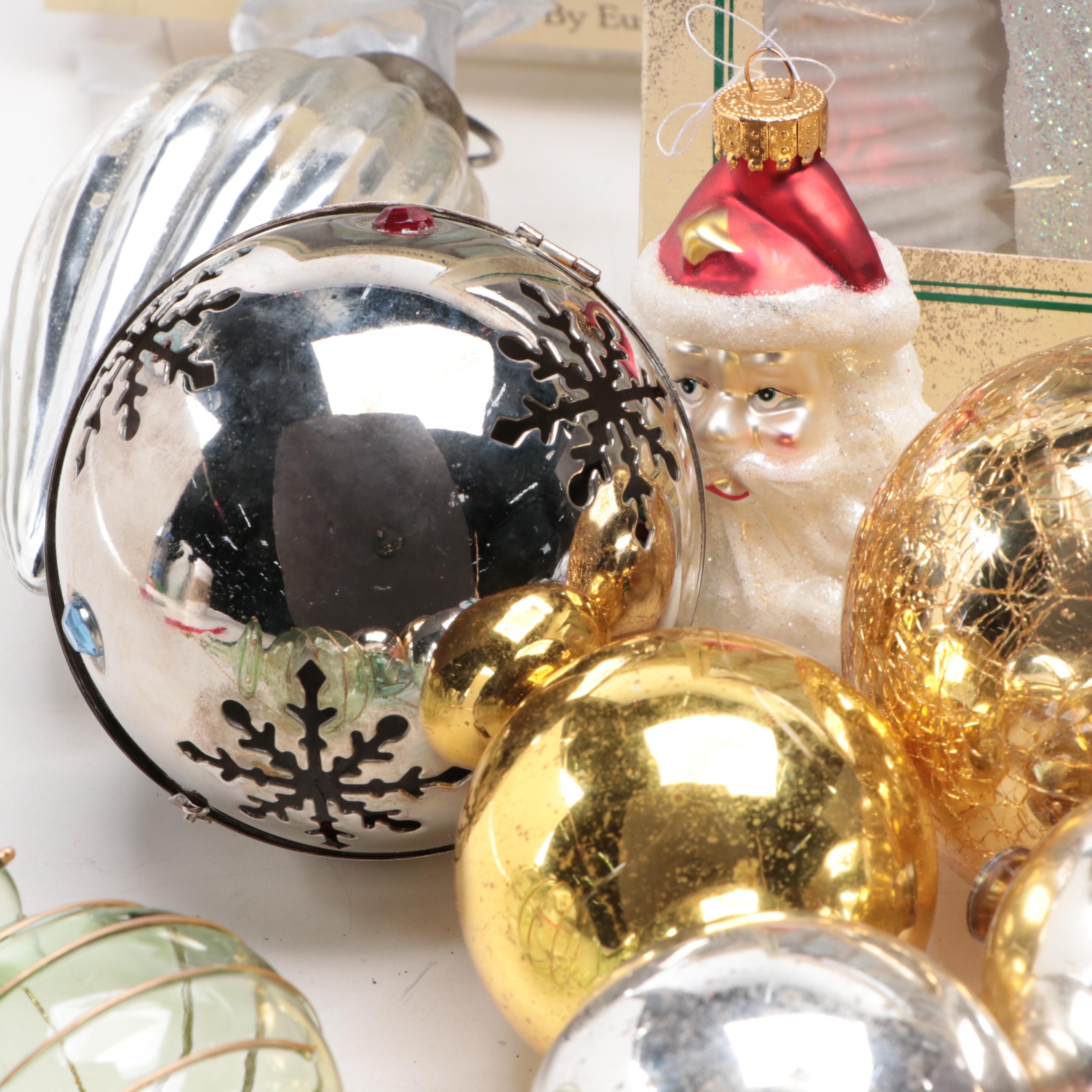 Santa's Best Cubby Bears and Other Glass Christmas Ornaments, Late 20th Century