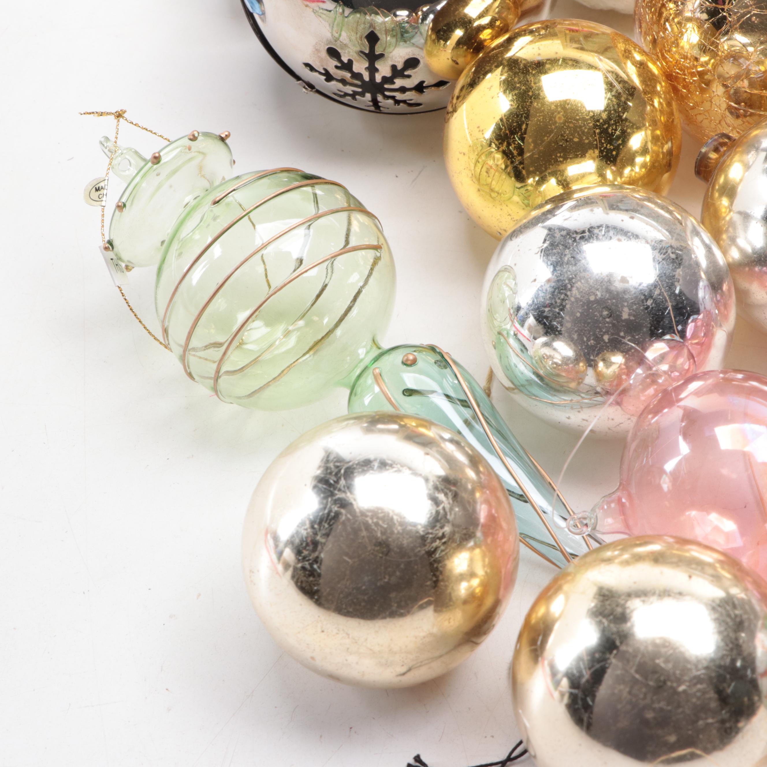 Santa's Best Cubby Bears and Other Glass Christmas Ornaments, Late 20th Century