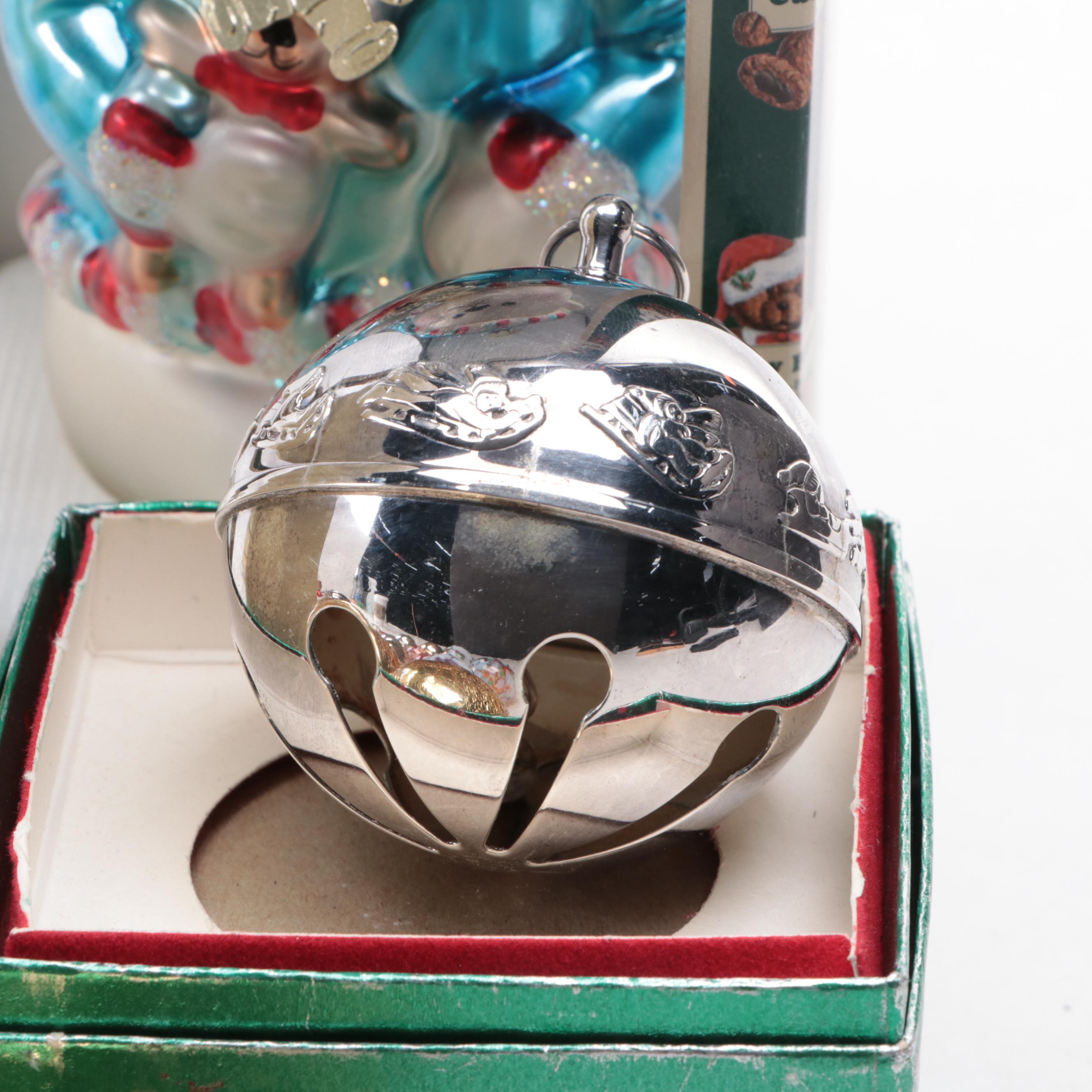 Santa's Best Cubby Bears and Other Glass Christmas Ornaments, Late 20th Century