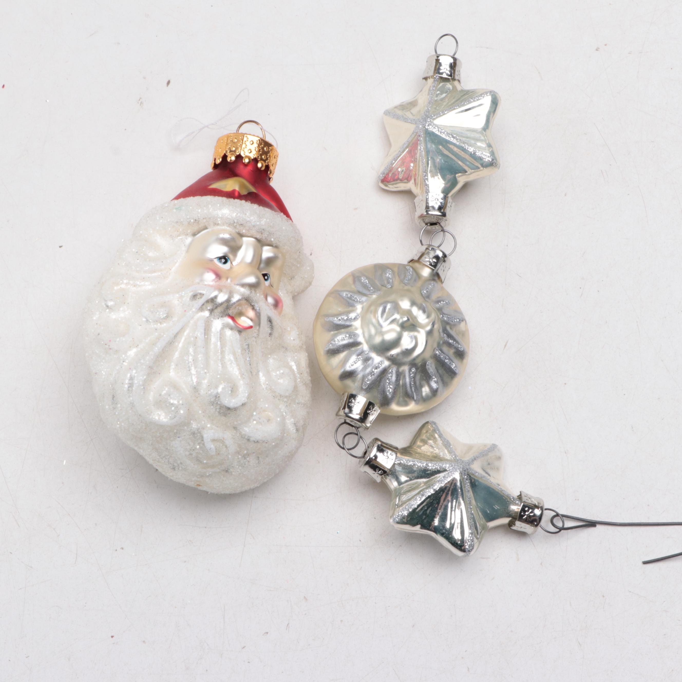 Santa's Best Cubby Bears and Other Glass Christmas Ornaments, Late 20th Century