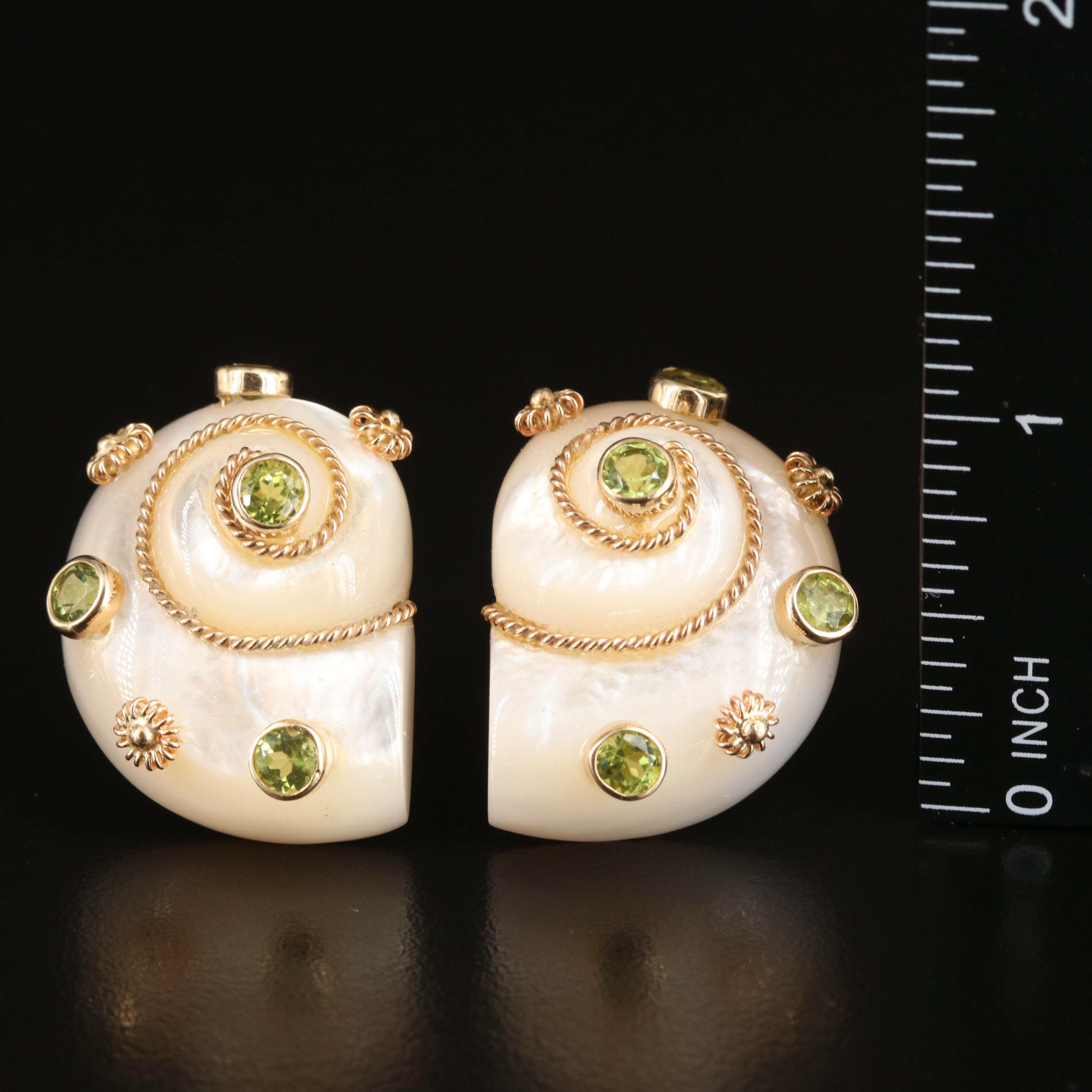 14K Shell and Peridot Earrings