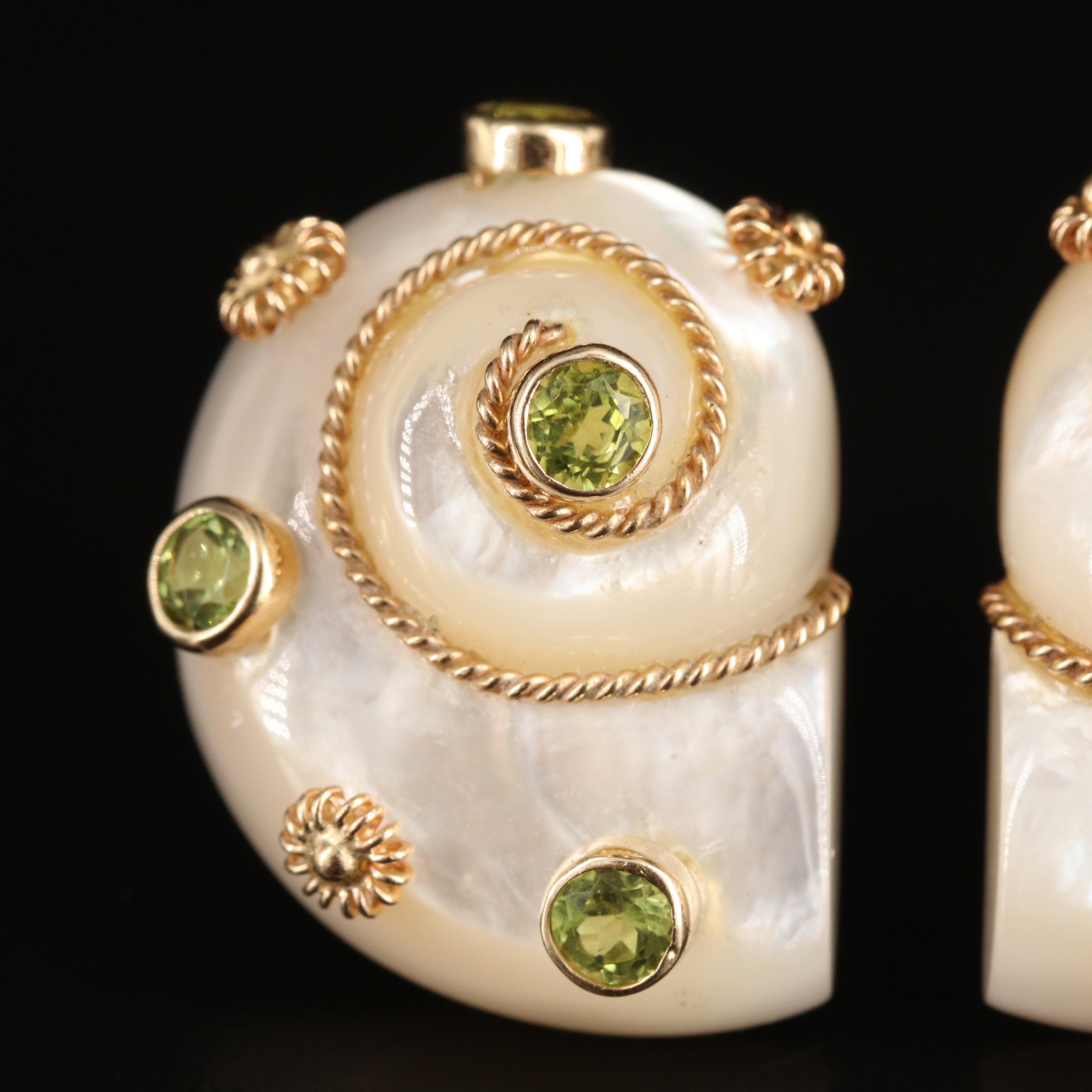 14K Shell and Peridot Earrings