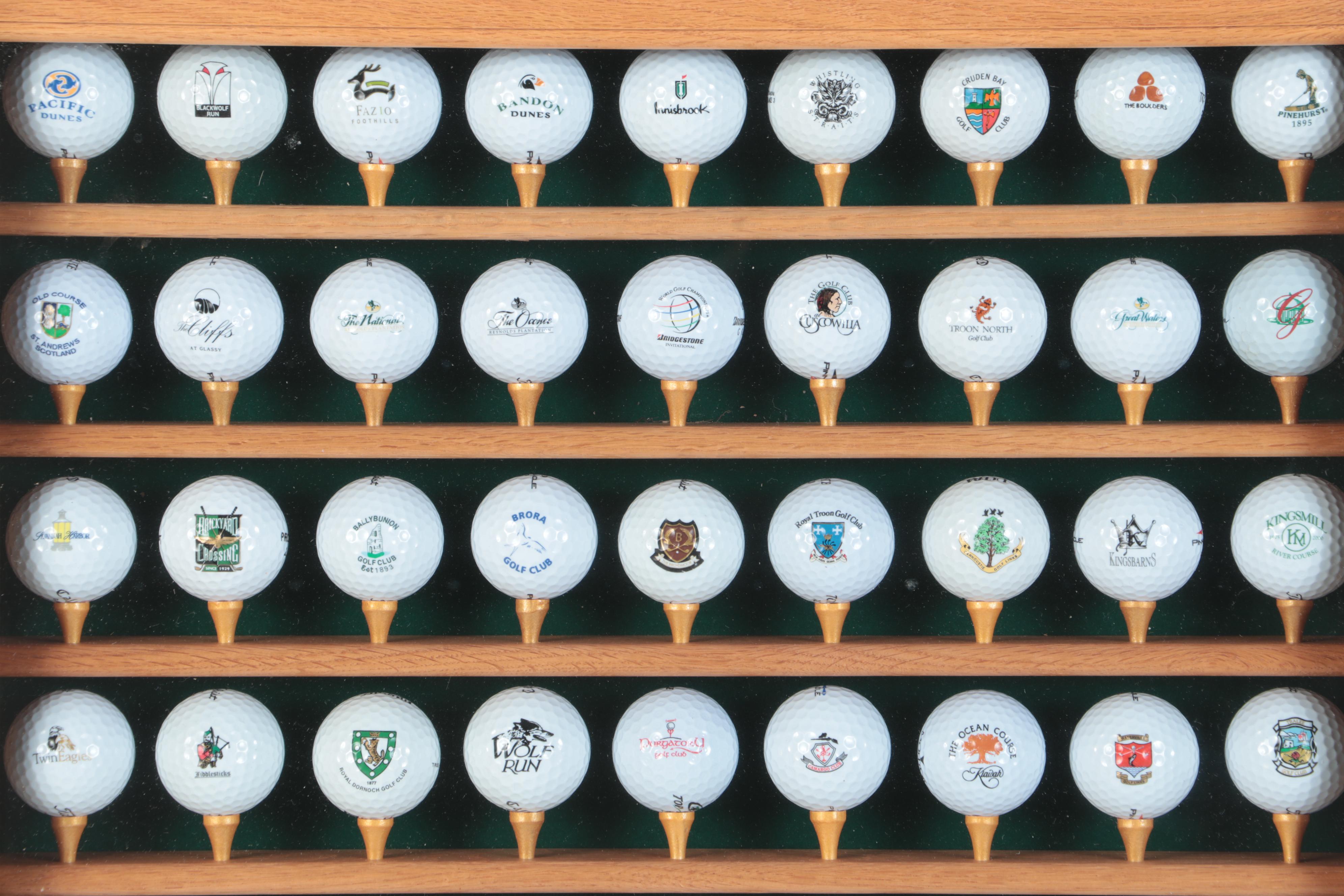 Golf Course and Tournament Souvenir Ball Collection with Display Case
