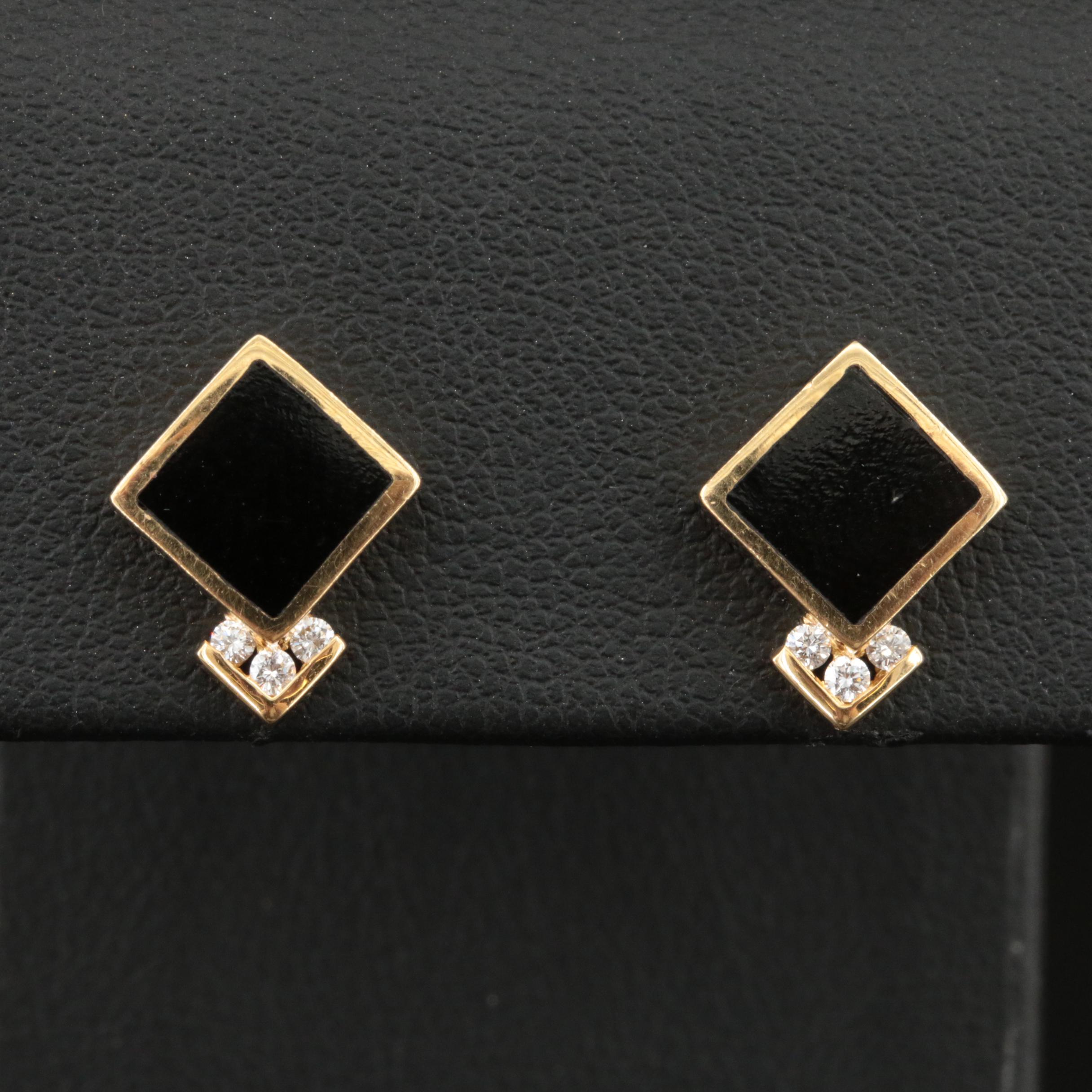 Bernard K Passman 18K Black Coral and Diamond Square Stud Earrings