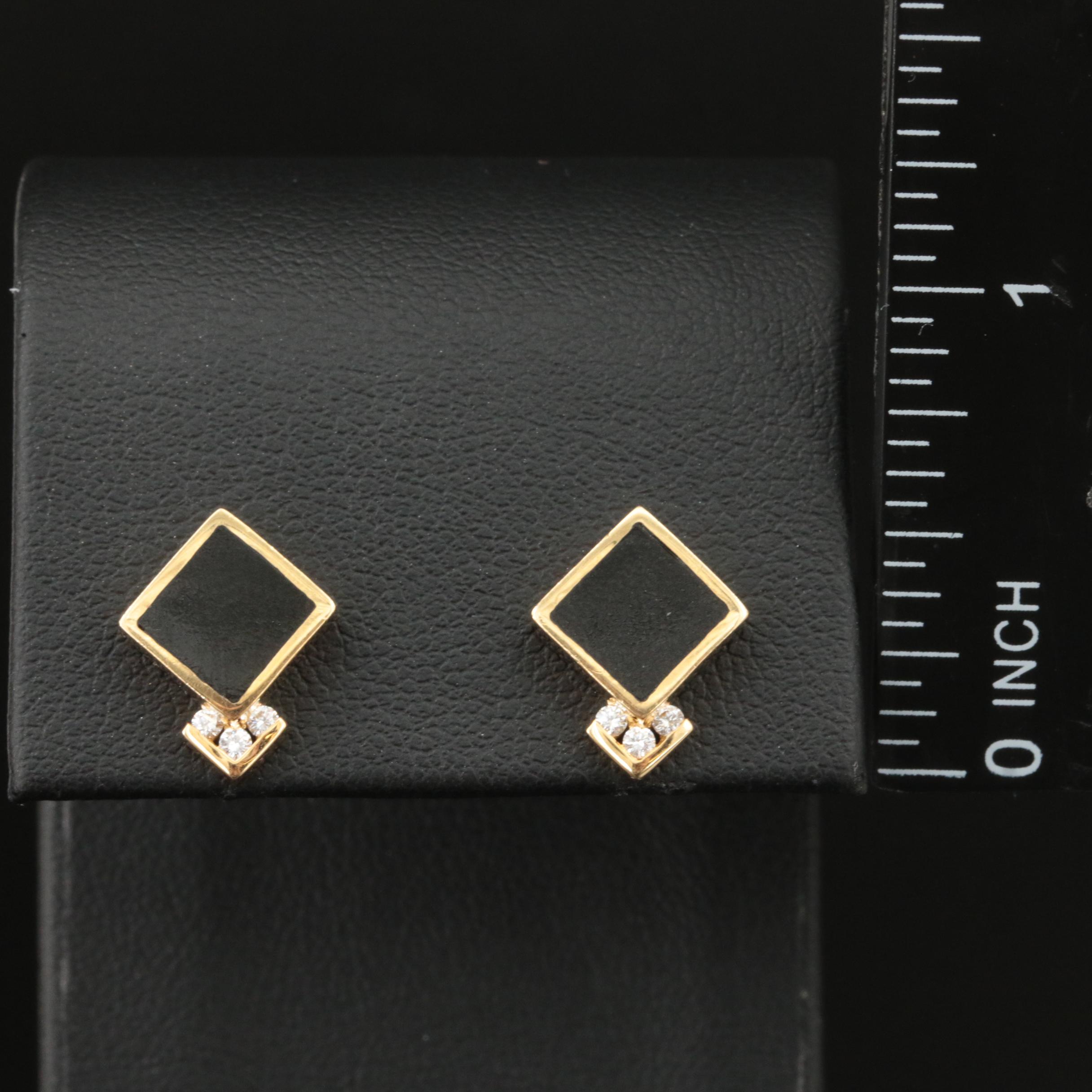Bernard K Passman 18K Black Coral and Diamond Square Stud Earrings