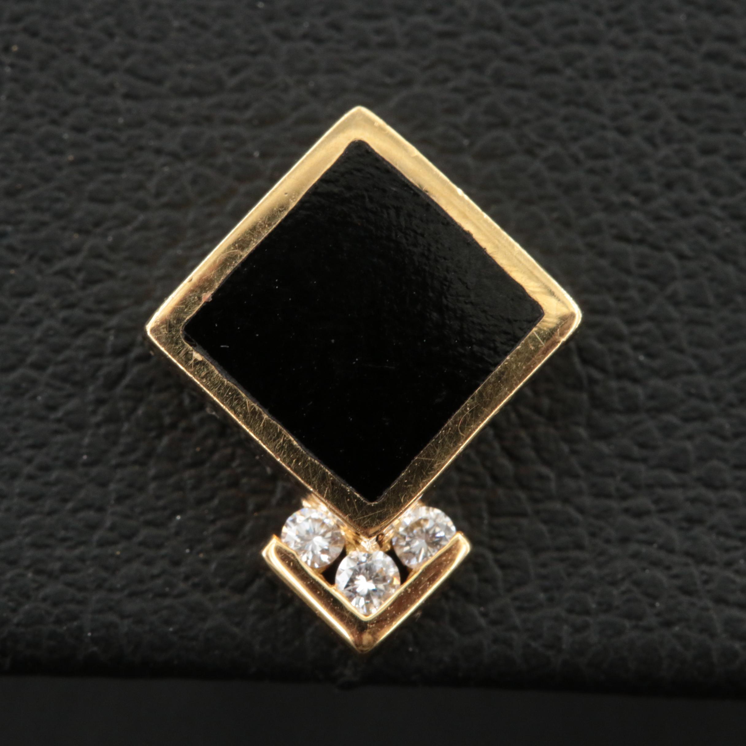 Bernard K Passman 18K Black Coral and Diamond Square Stud Earrings