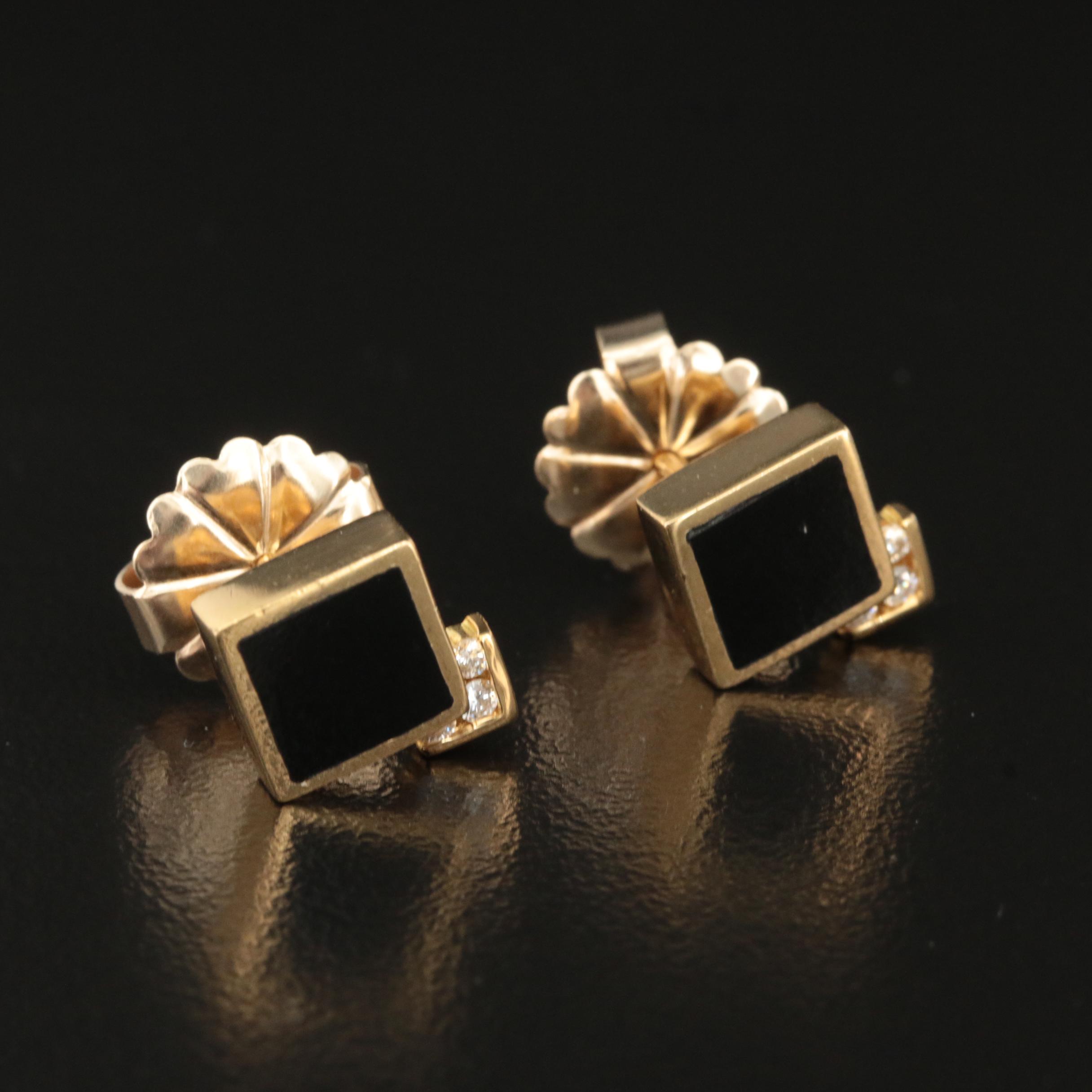 Bernard K Passman 18K Black Coral and Diamond Square Stud Earrings