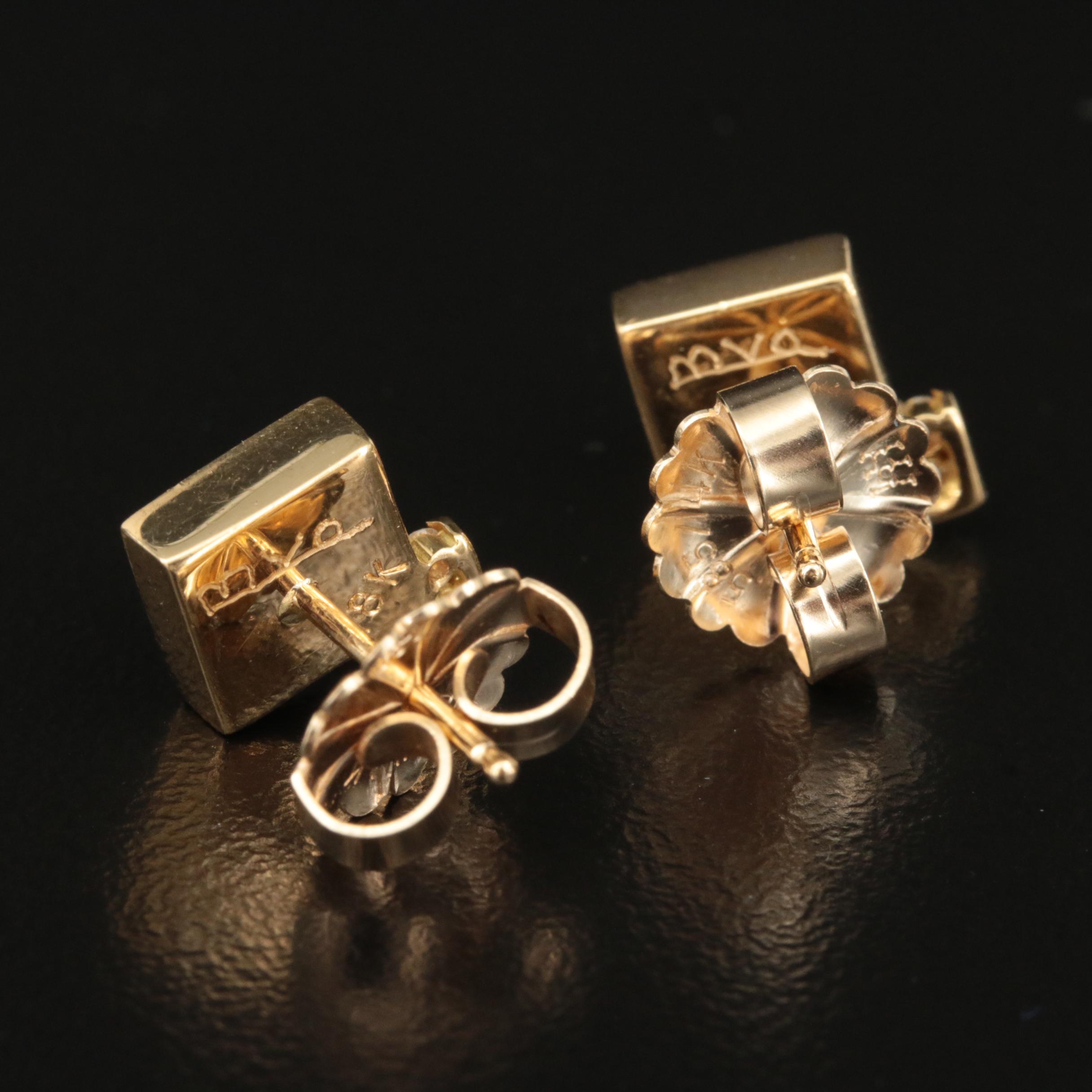 Bernard K Passman 18K Black Coral and Diamond Square Stud Earrings