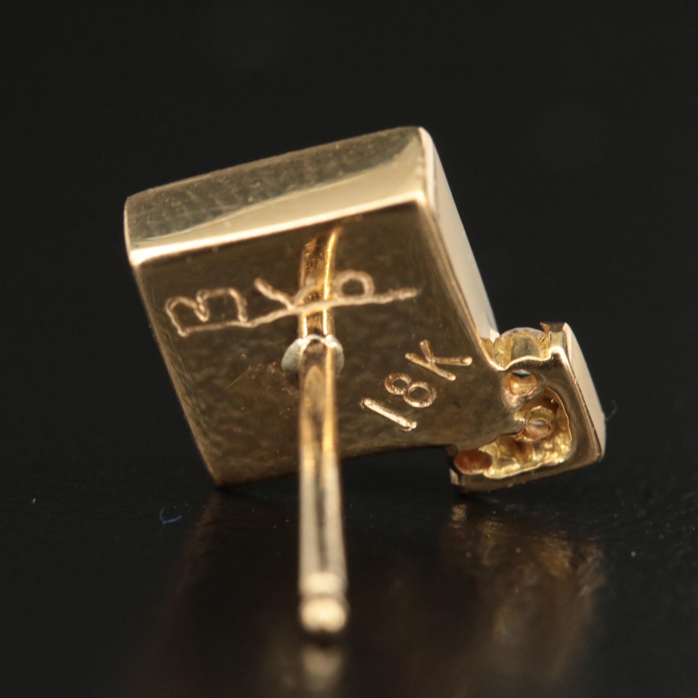 Bernard K Passman 18K Black Coral and Diamond Square Stud Earrings