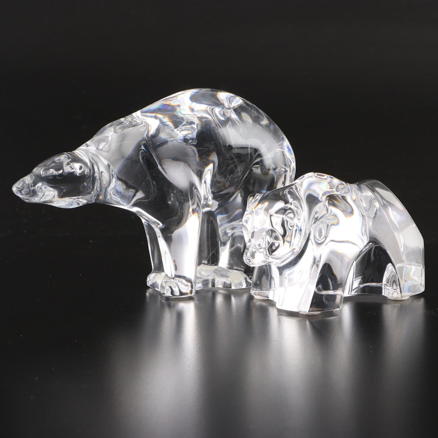 Baccarat Crystal Polar Bear and Grizzly Bear Figurines