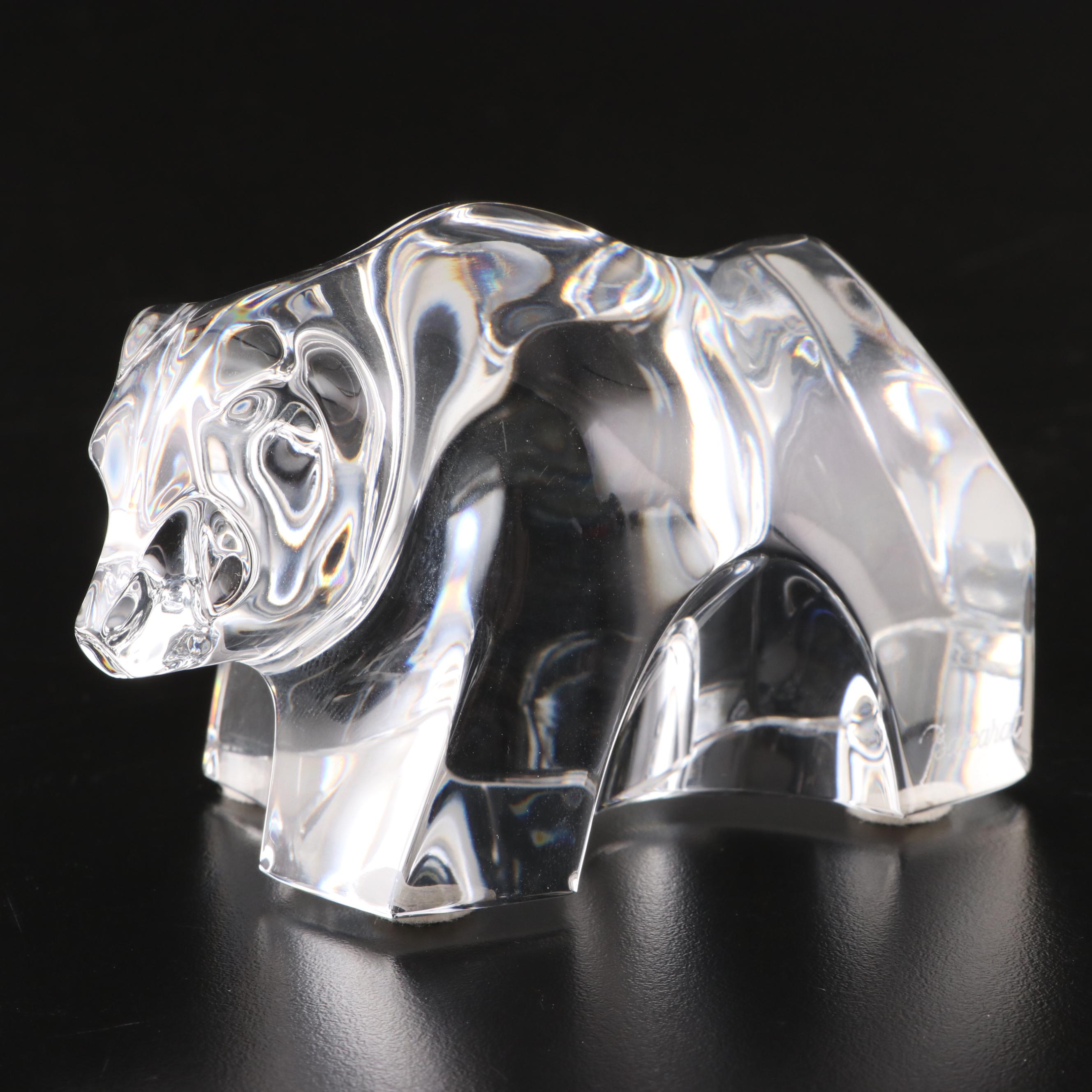 Baccarat Crystal Polar Bear and Grizzly Bear Figurines