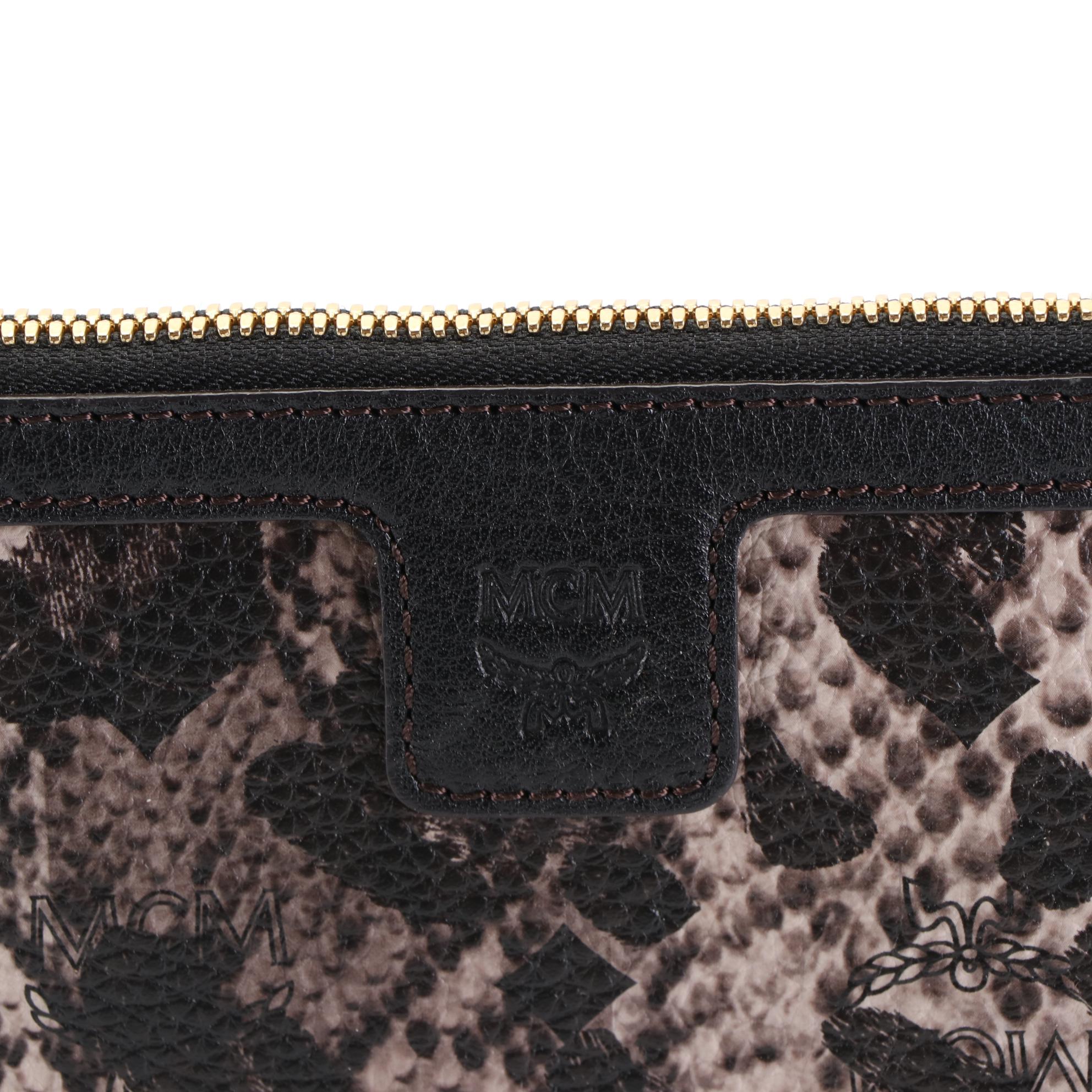 MCM Snake Effect Animal Print Leather Shoulder Bag