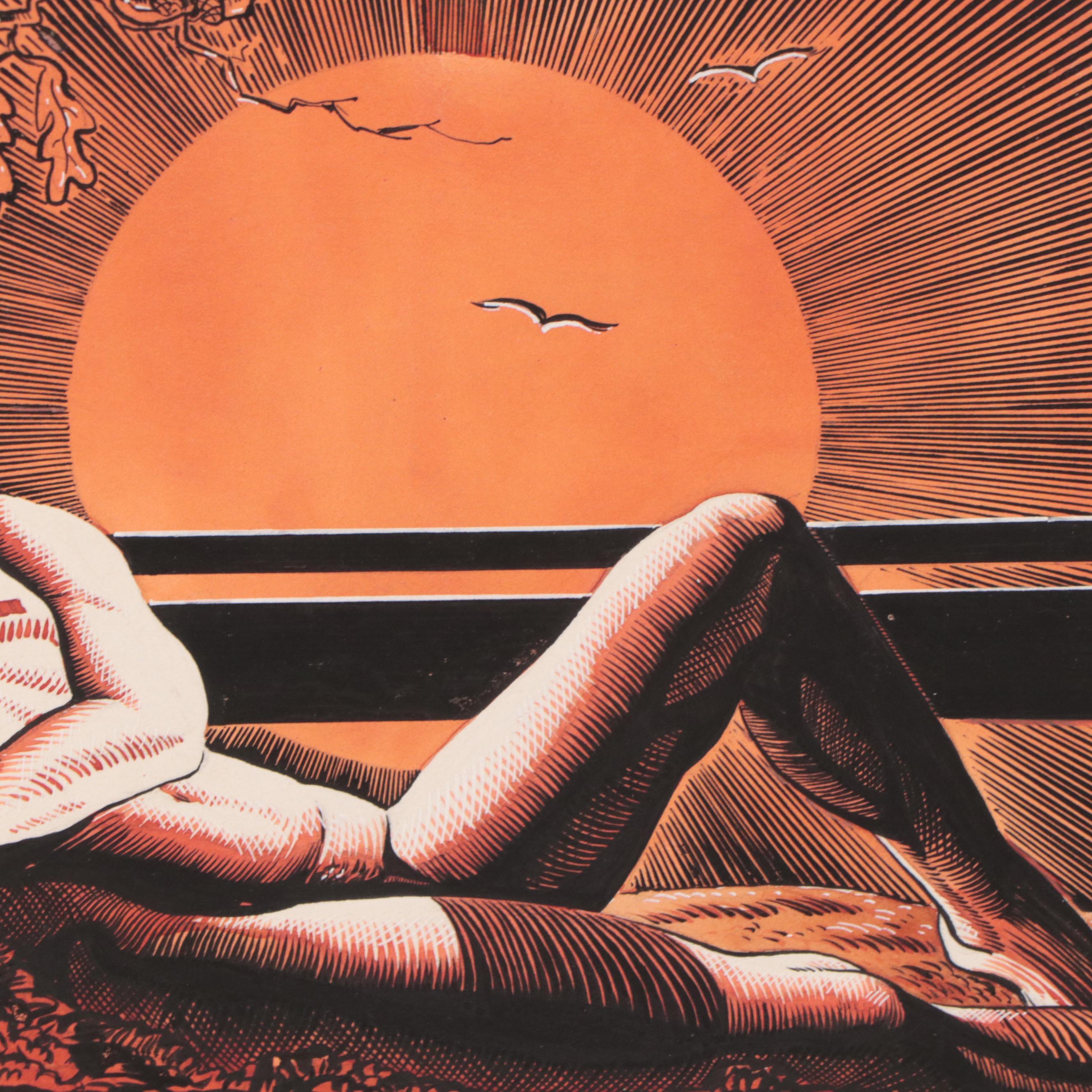 Dan Burne Jones Watercolor and Ink Painting "When Day Is Done," Circa 1939