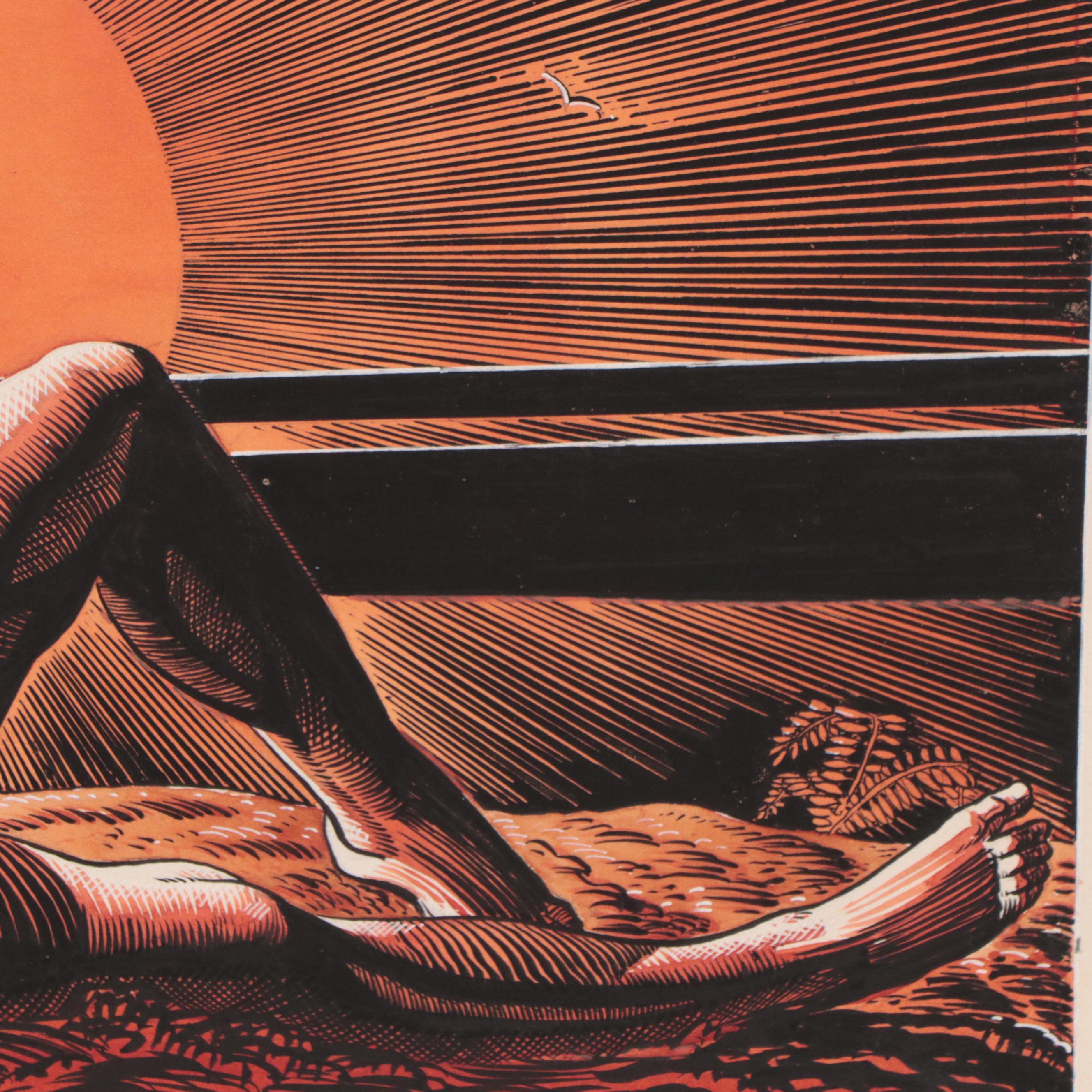 Dan Burne Jones Watercolor and Ink Painting "When Day Is Done," Circa 1939