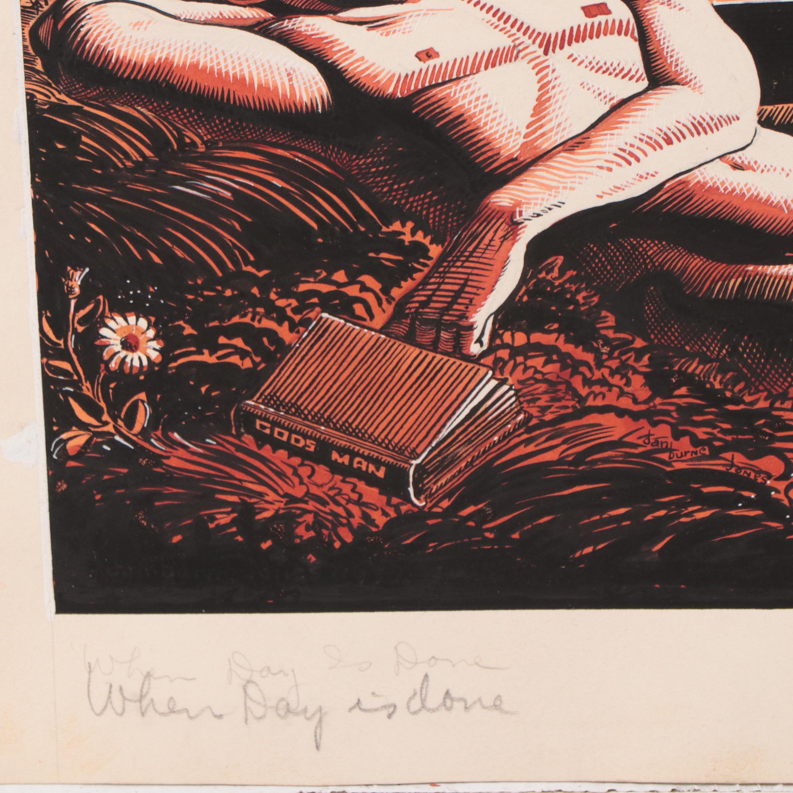 Dan Burne Jones Watercolor and Ink Painting "When Day Is Done," Circa 1939