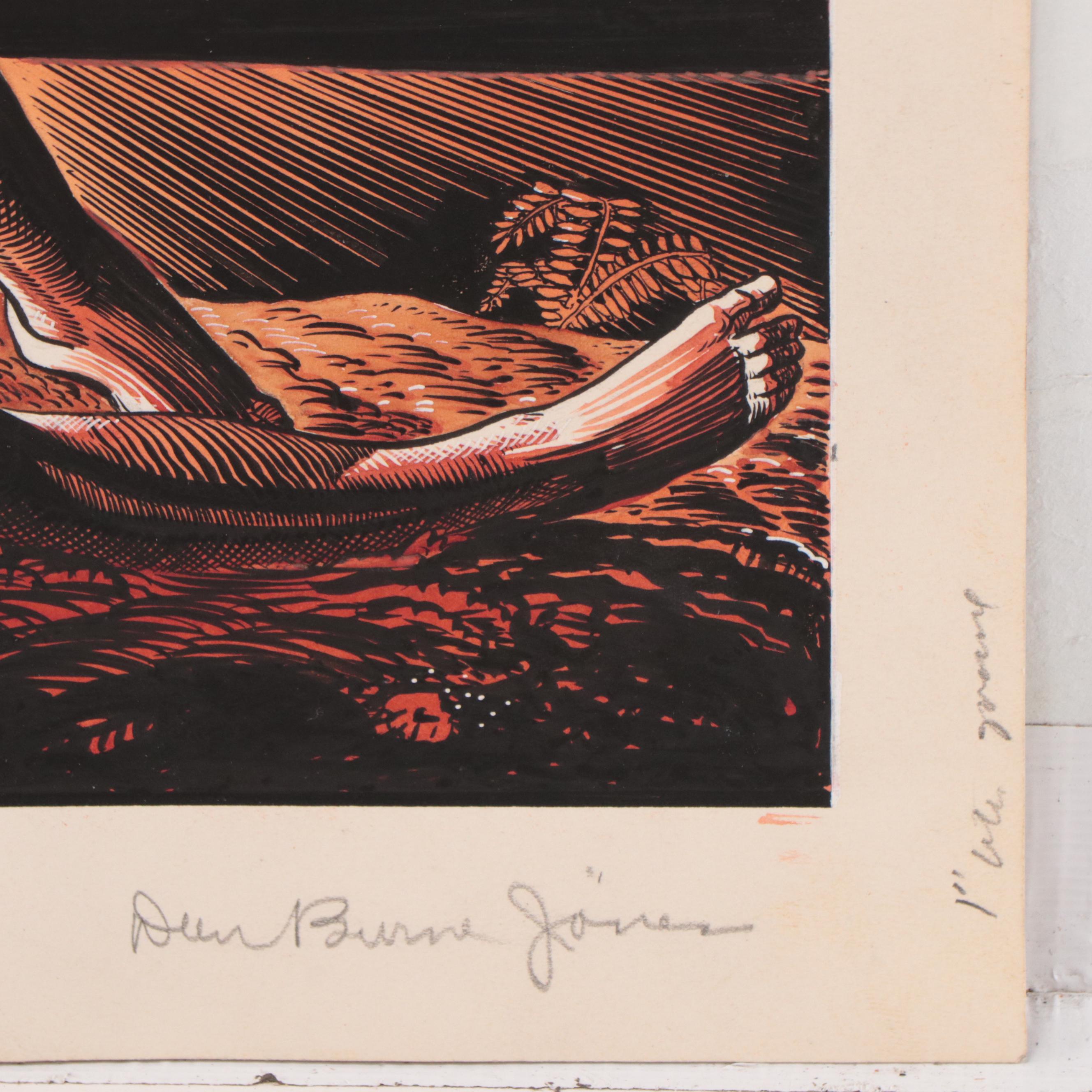 Dan Burne Jones Watercolor and Ink Painting "When Day Is Done," Circa 1939