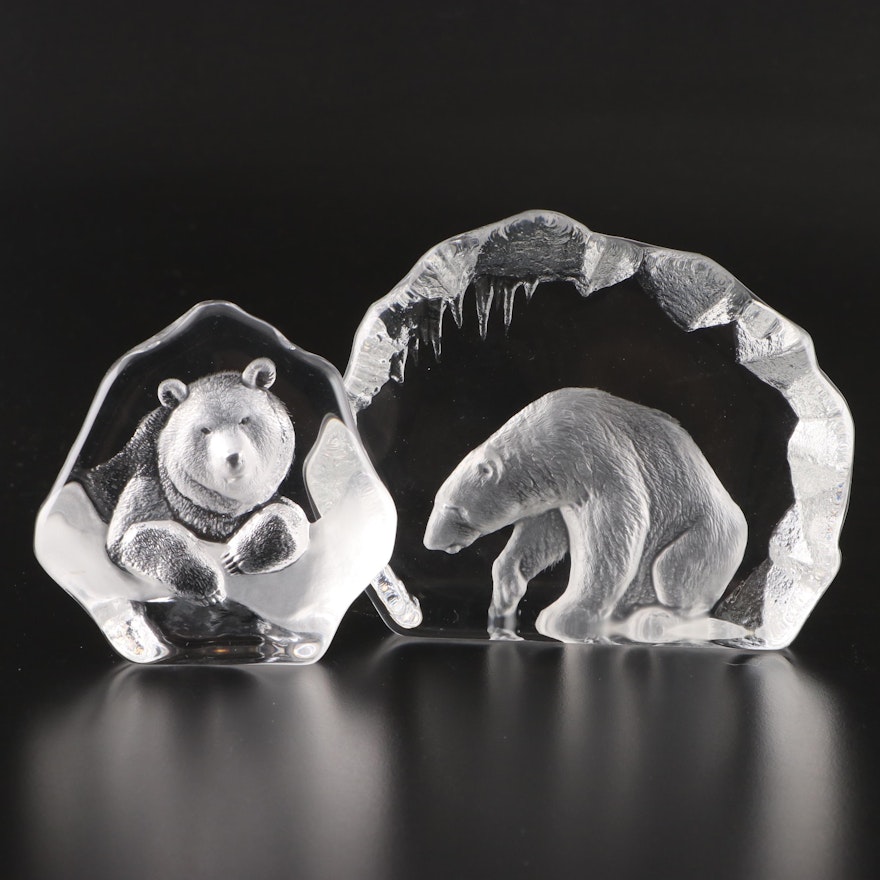Mats Jonasson for Kosta Art Glass Polar Bear Paperweights