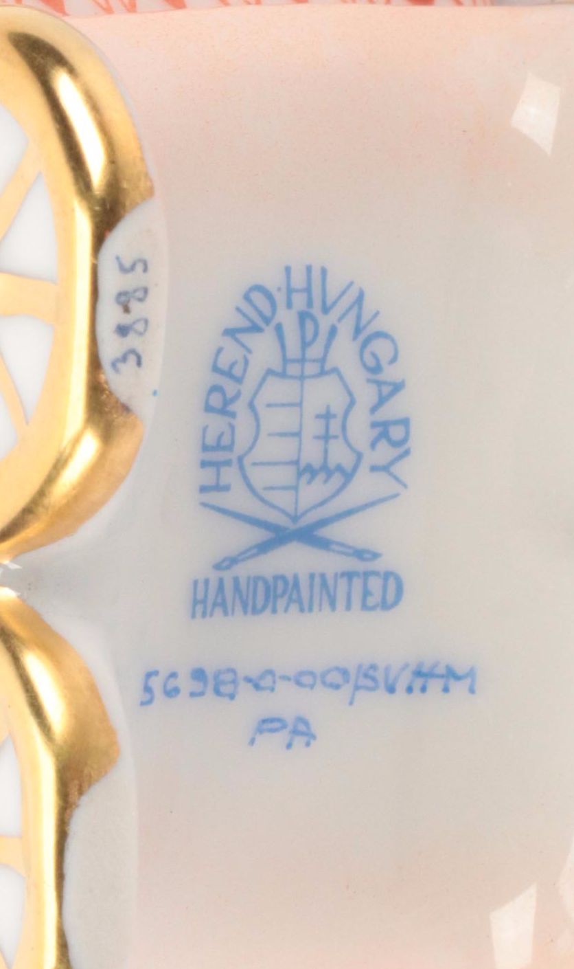 Herend Rust Fishnet with Gold "Baby Carriage" Porcelain Figurine