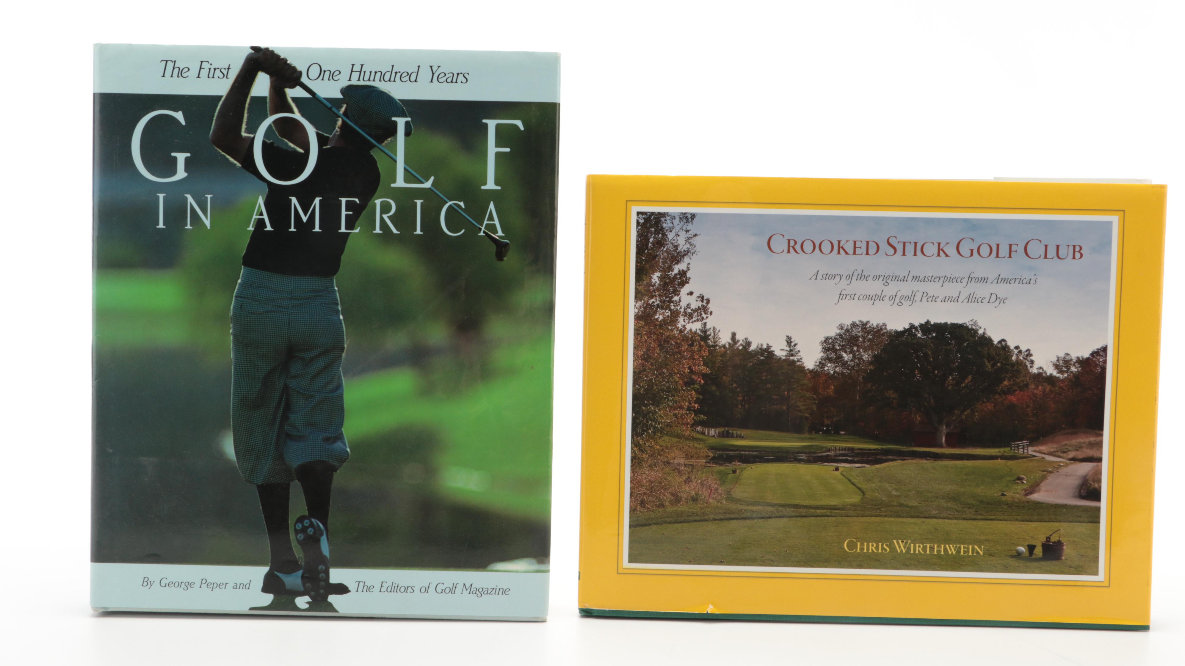 Signed "Crooked Stick Golf Club" with More Golf Books and Resin Golfer Statuette