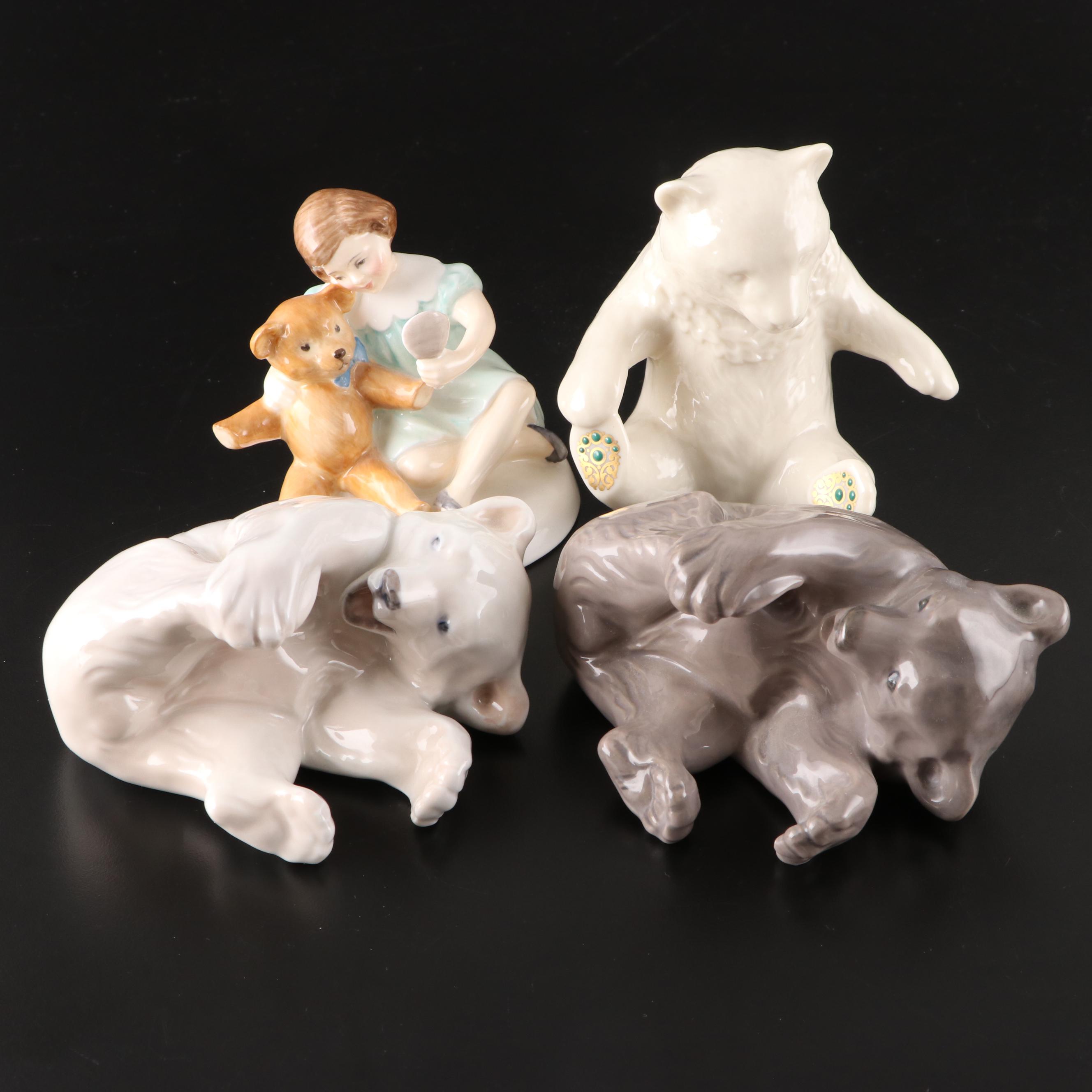 Royal Doulton "My Teddy", Lenox, and Royal Copenhagen Porcelain Bear Figurines