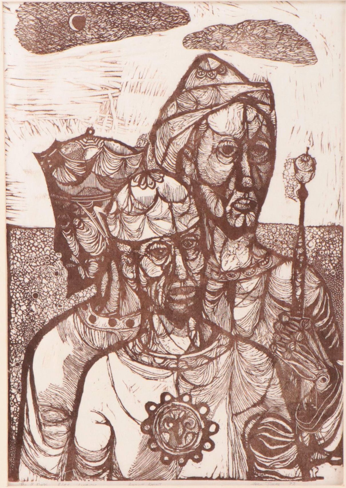 Fred Jones Linocut "The 3 Kings," 1977