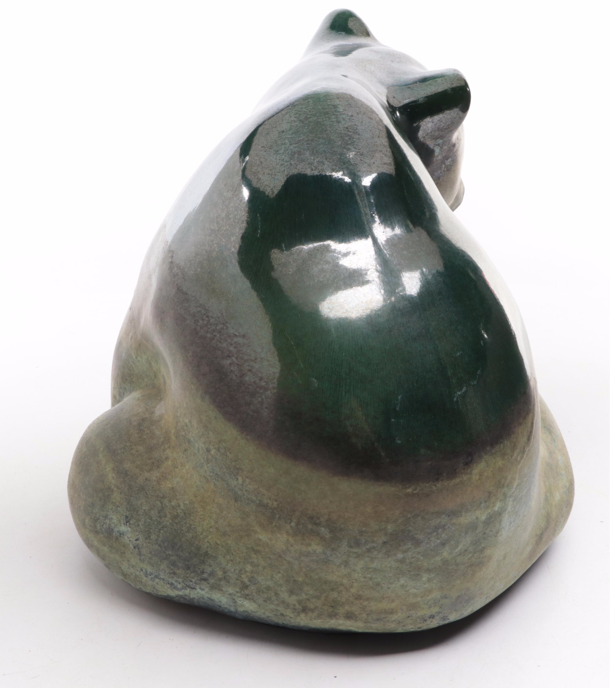 Tony Evans Signed Raku Pottery Seated Bear Figurine