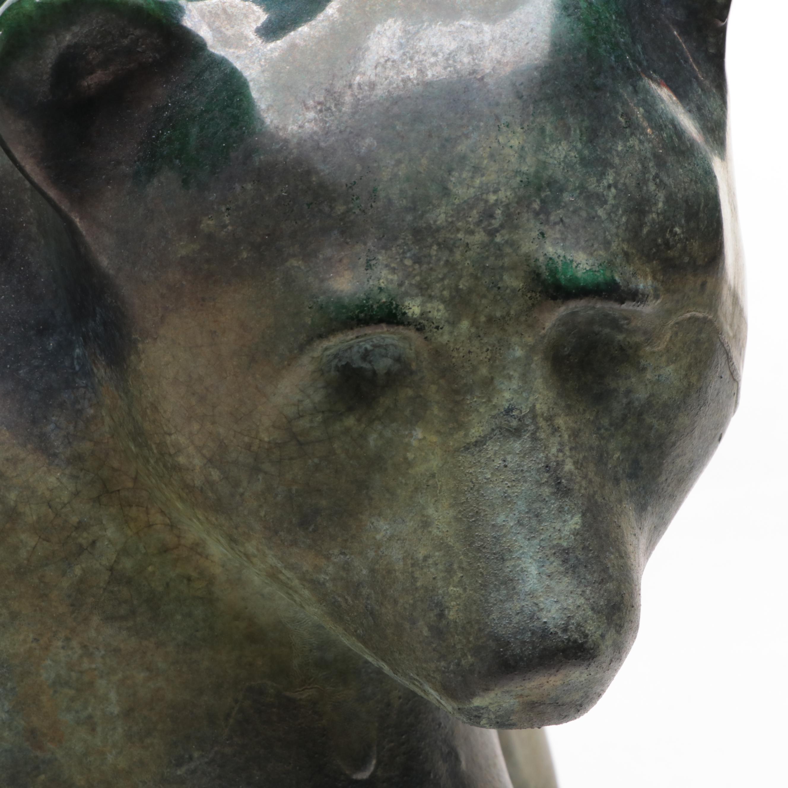 Tony Evans Signed Raku Pottery Seated Bear Figurine