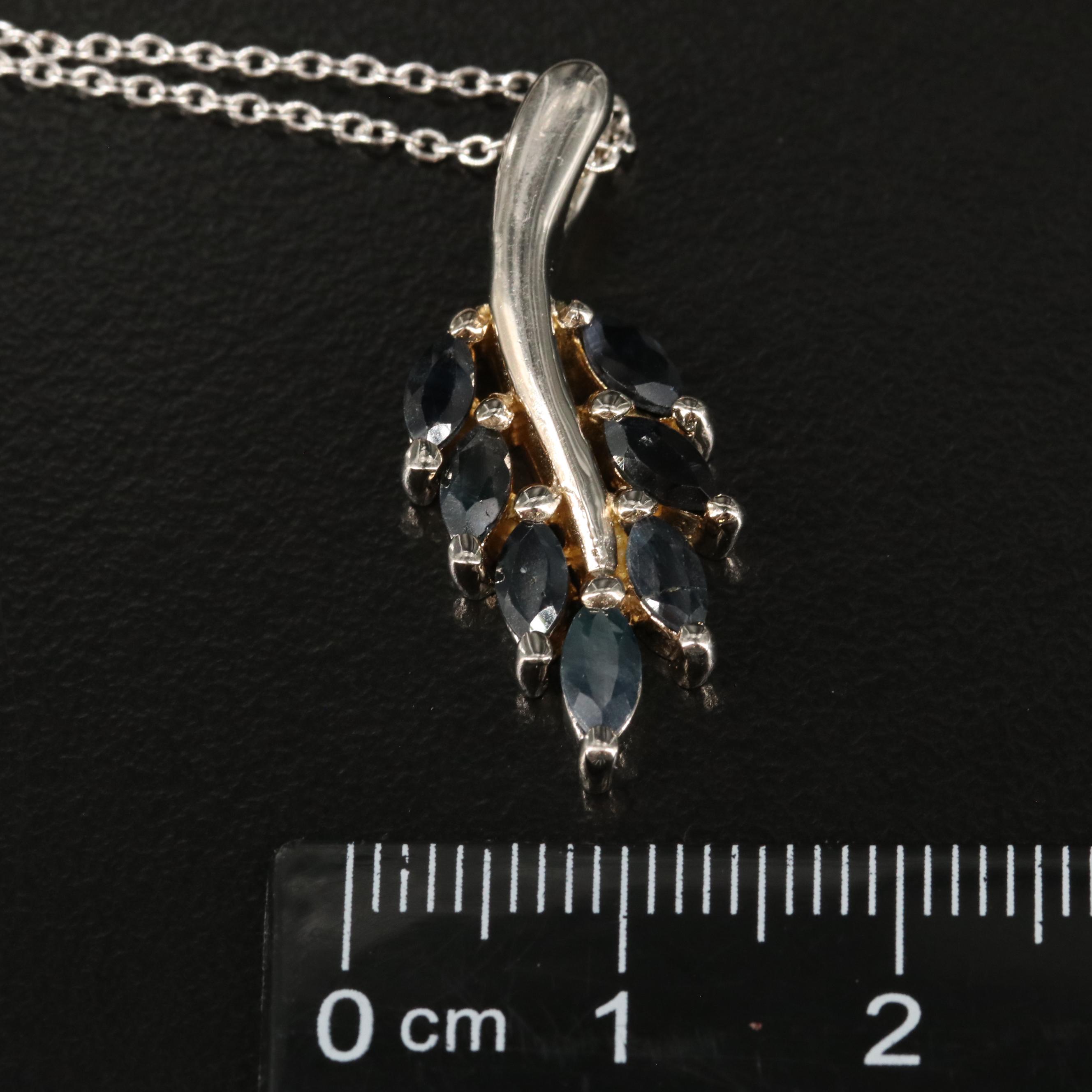 Sterling Sapphire Leaf Pendant Necklace