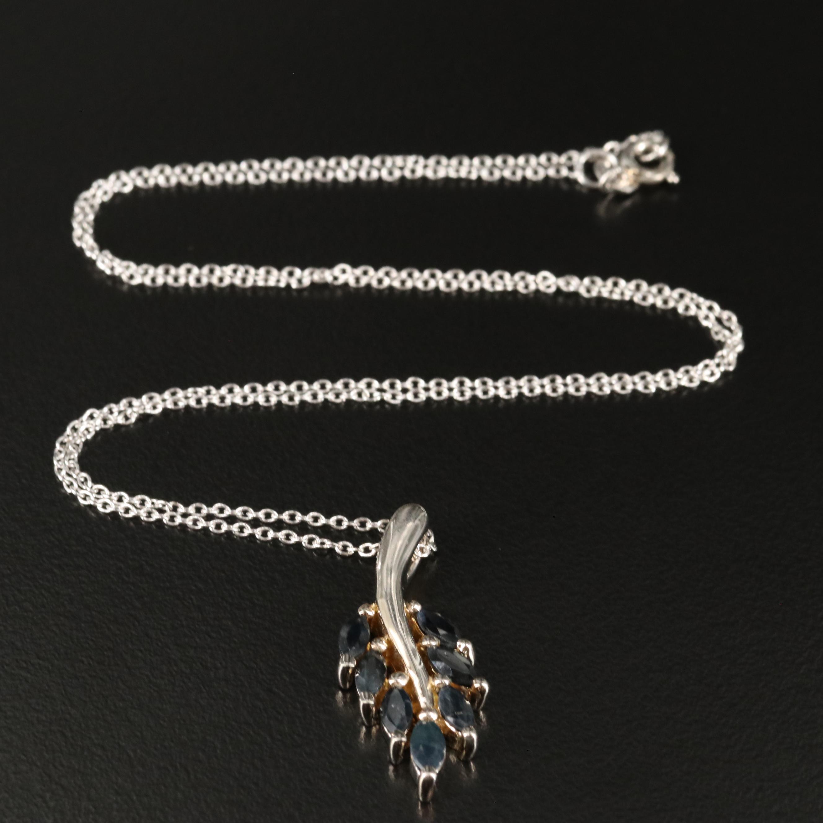 Sterling Sapphire Leaf Pendant Necklace