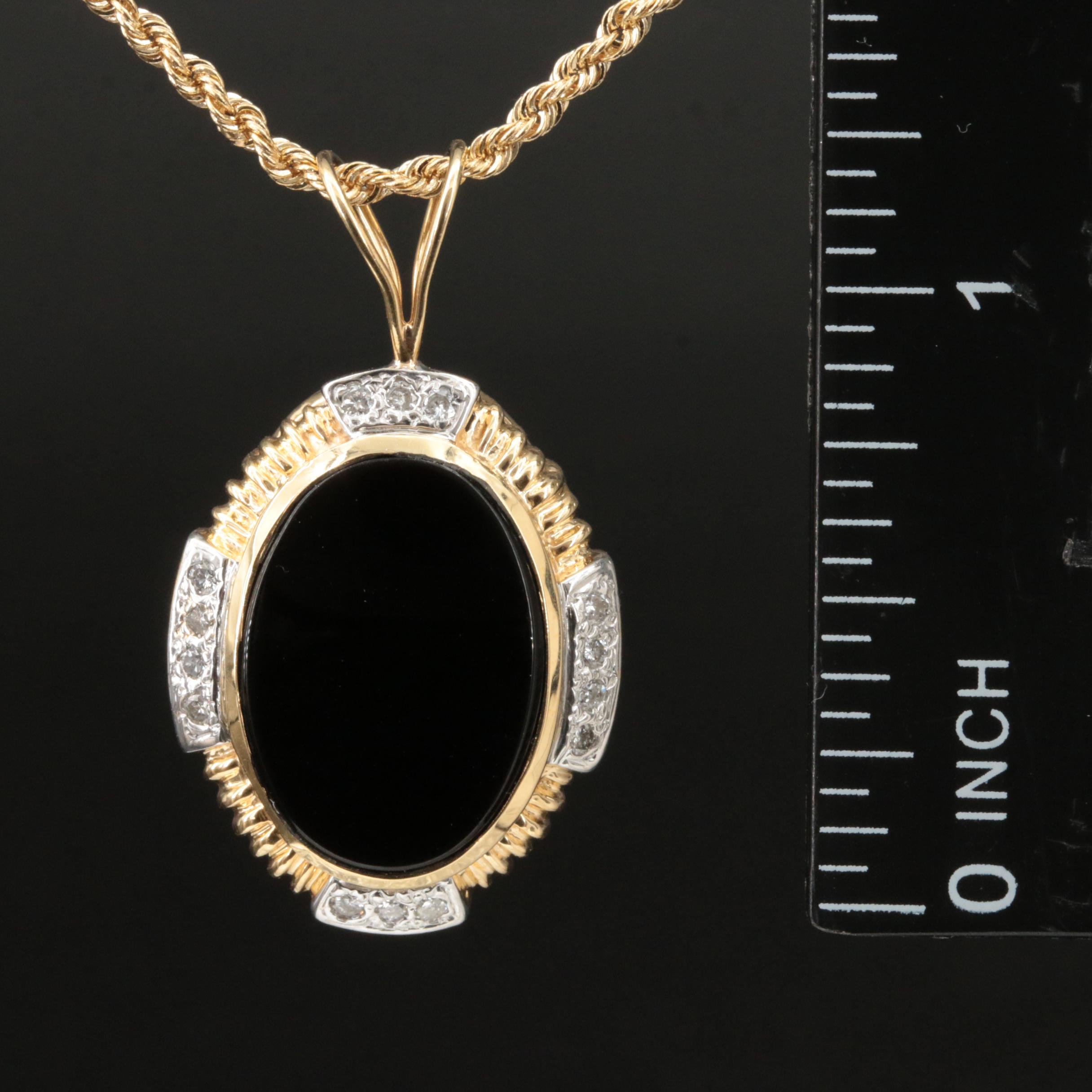 14K Black Onyx and Diamond Pendant Necklace