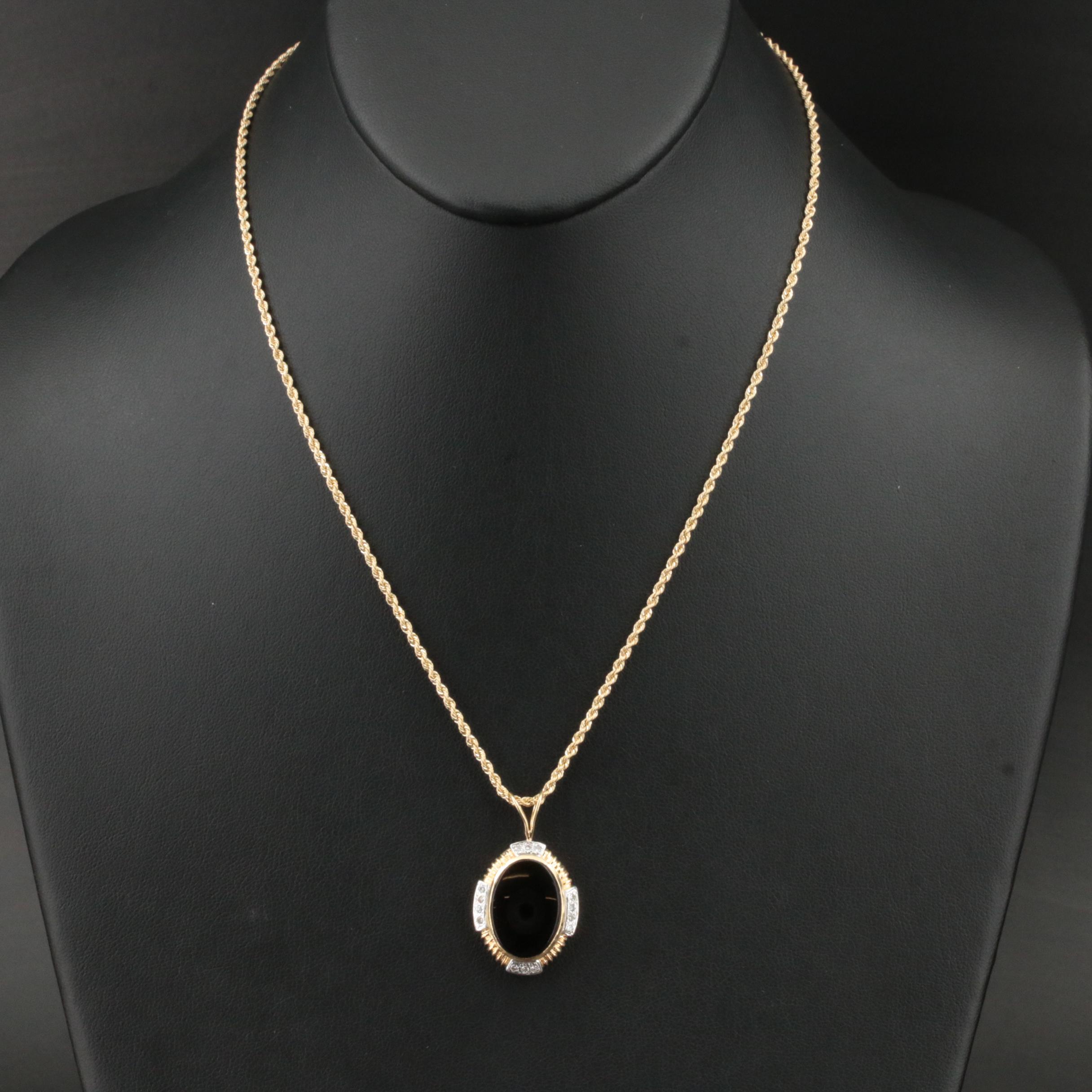 14K Black Onyx and Diamond Pendant Necklace