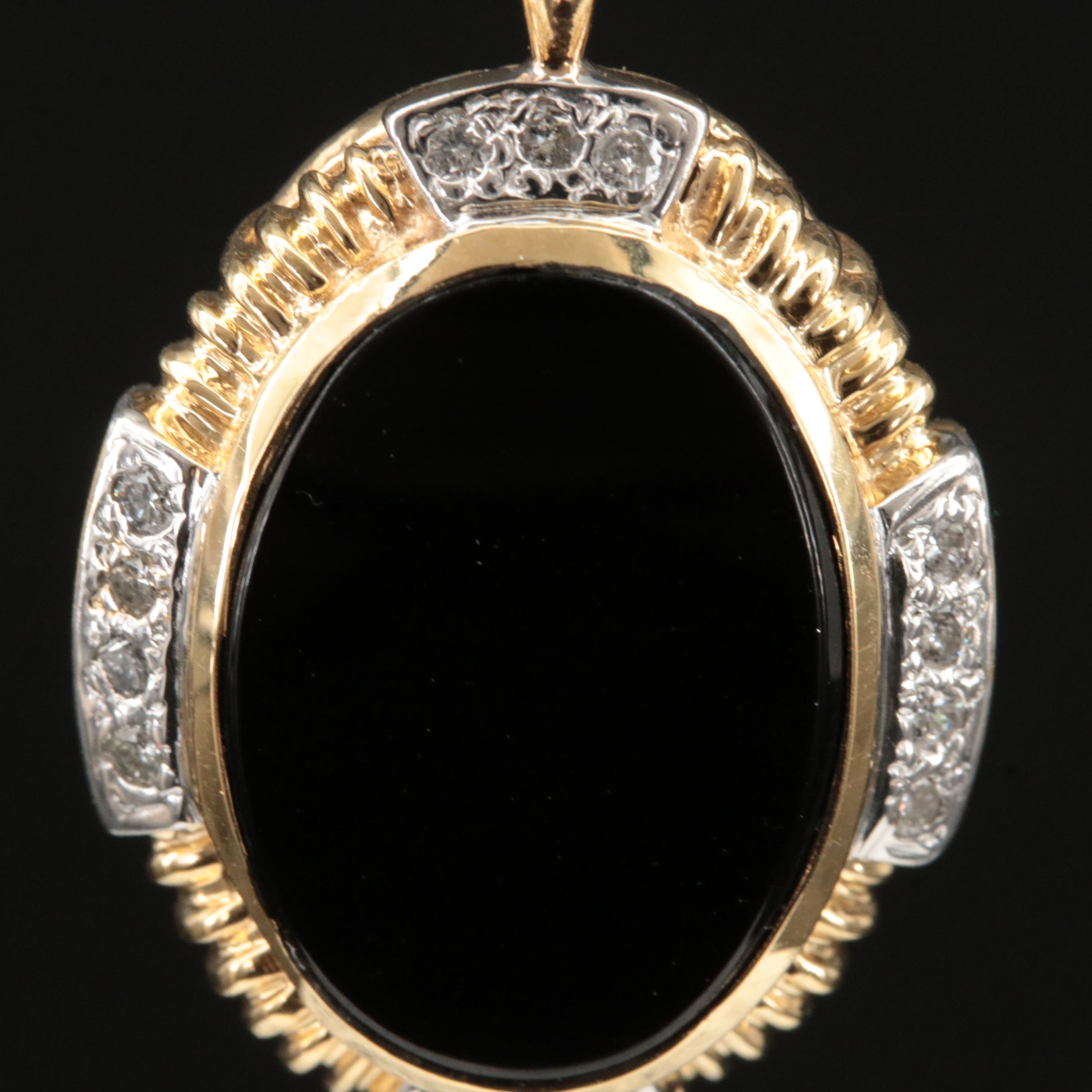 14K Black Onyx and Diamond Pendant Necklace