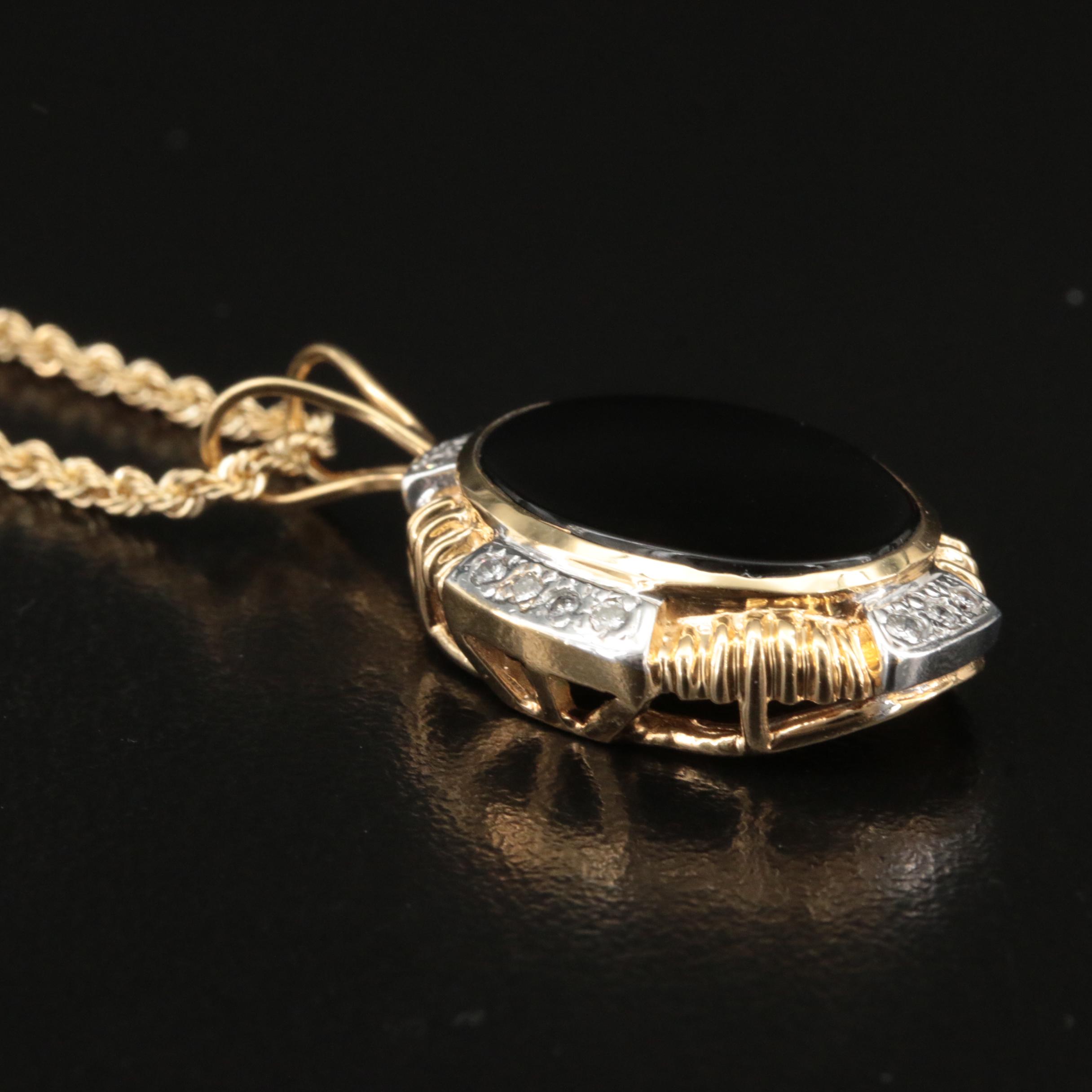 14K Black Onyx and Diamond Pendant Necklace