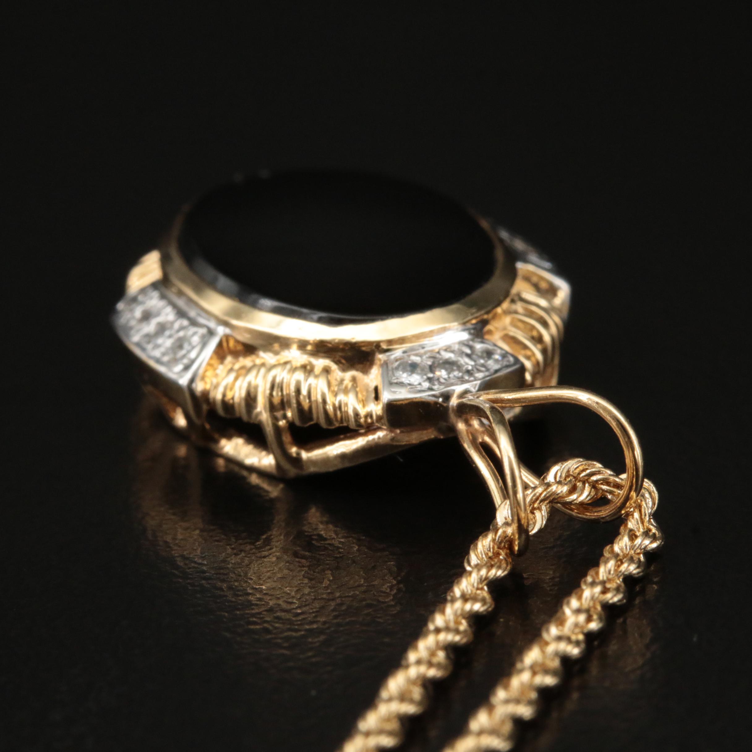 14K Black Onyx and Diamond Pendant Necklace