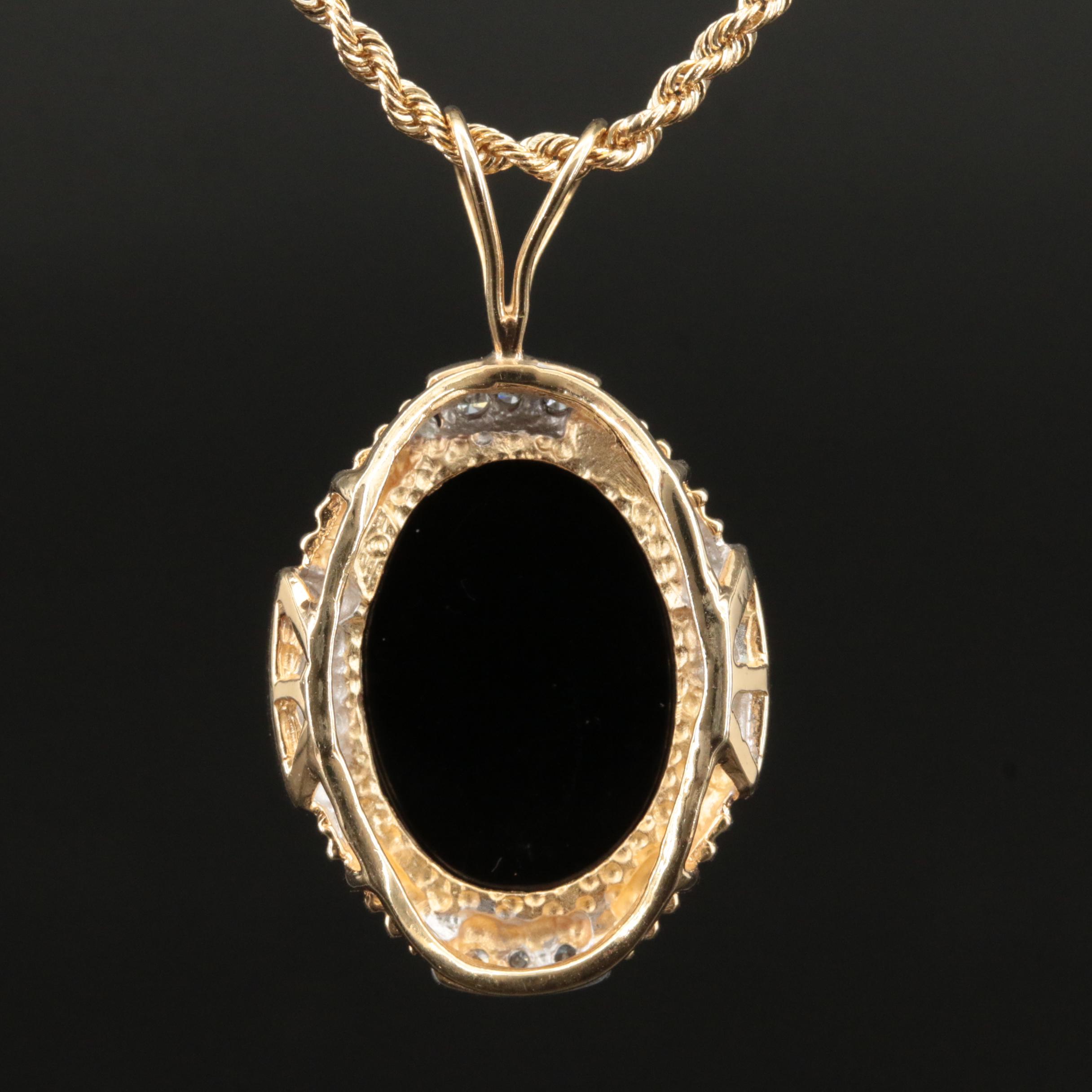 14K Black Onyx and Diamond Pendant Necklace