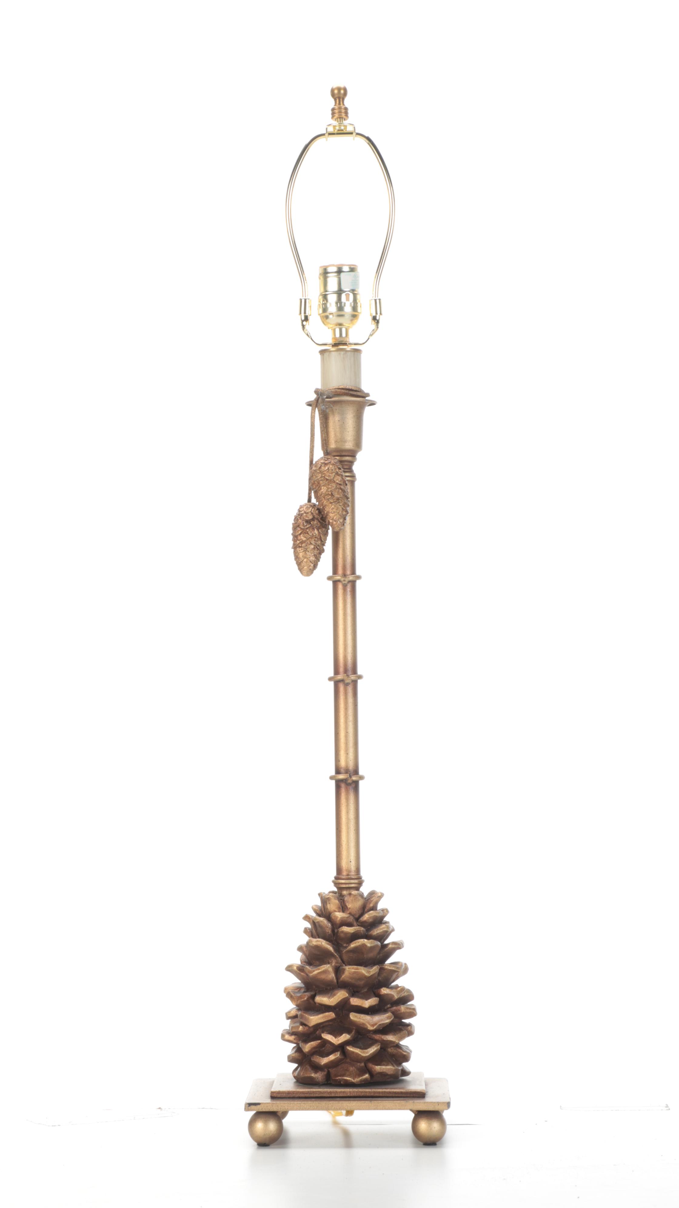 Gilt Finish Metal and Composite Pine Cone Candlestick Table Lamp